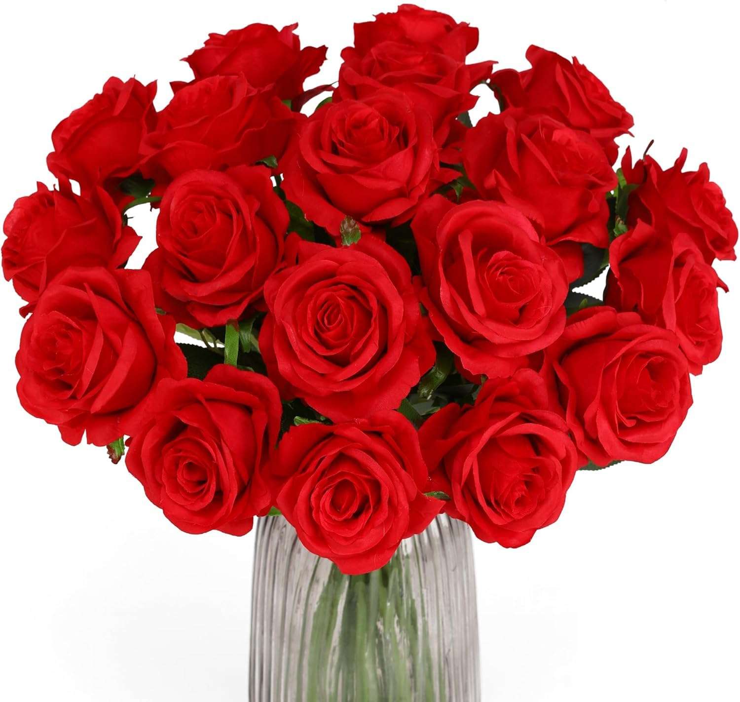 Dekorly Artificial Fake Roses Flowers - 10 Pcs Fake Artificial Roses Silk Flowers with Stems for Home Room Tabletop Wedding Hotel Office Centerpiece Decor | Height 18 Inch (Red) 5