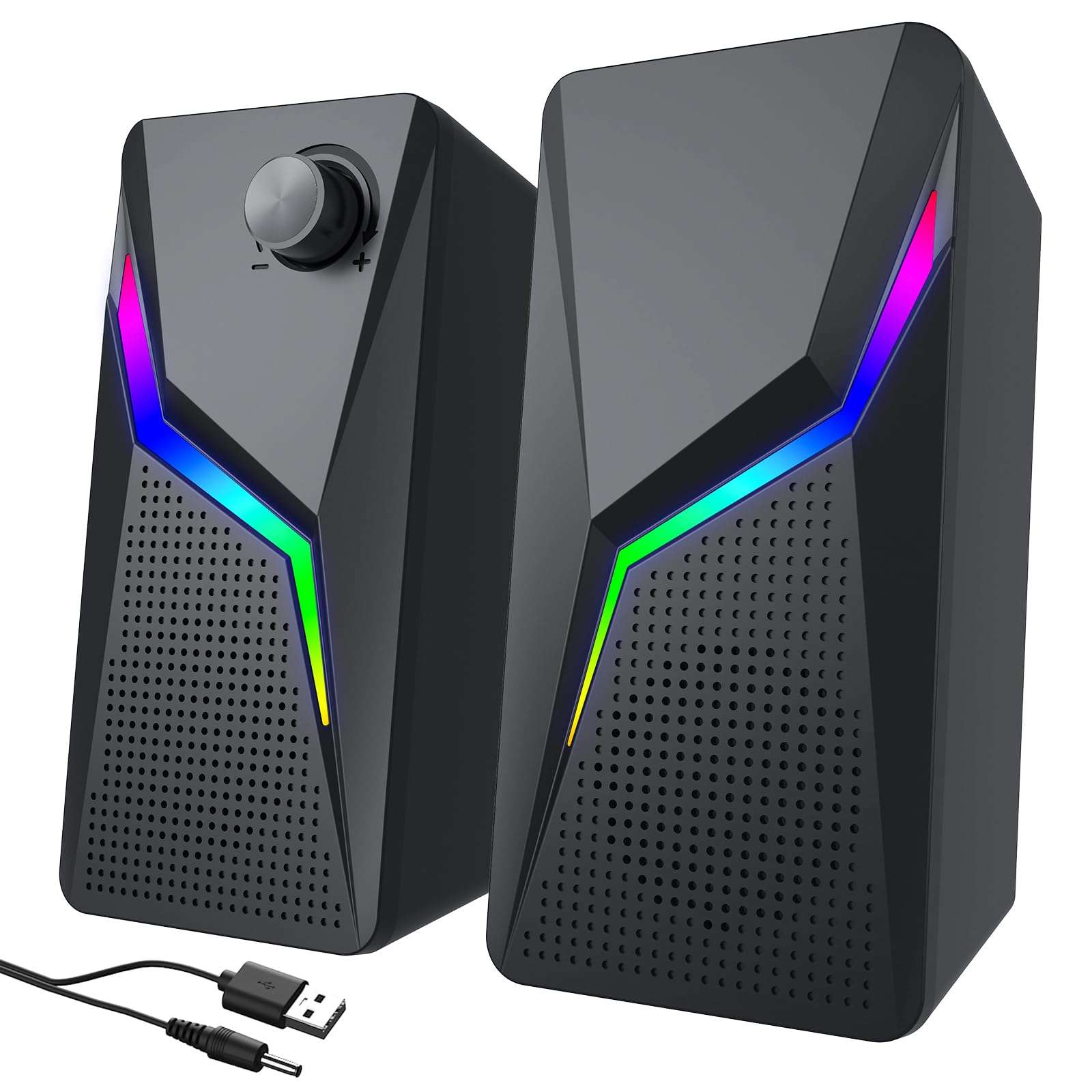 AYJBKL Computer Speakers for Desktop PC, USB-Powered Gaming Speakers for Laptop – Multi Colorful LED Backlight Modes, Stereo Sound for Gamers Music Movies, Indoor & Outdoor Use, 3.5mm AUX Cable 1