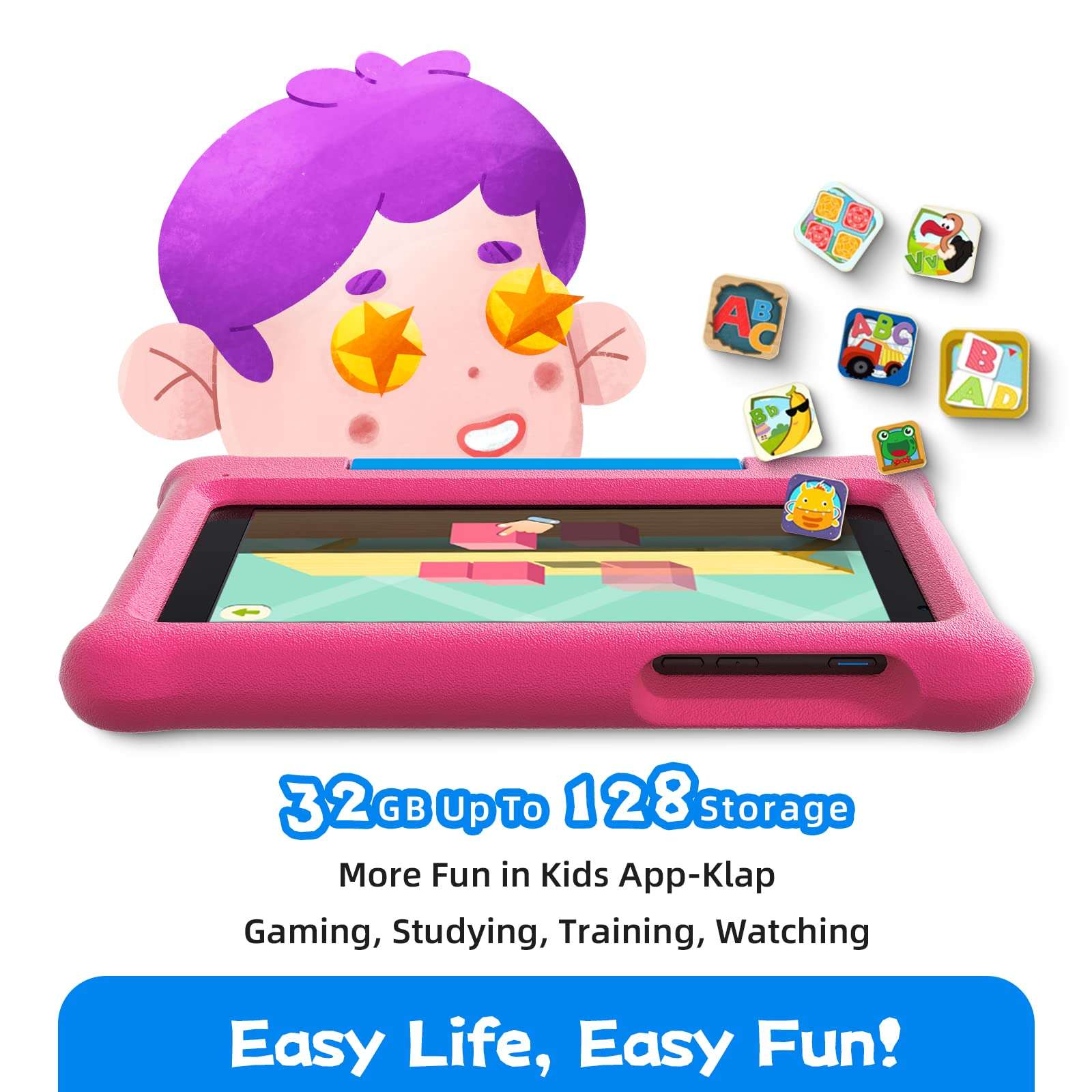 G-TiDE Kids Tablet, 8 inch Tablet for Kids, 5100mAh Big Battery, 2GB+32GB Learning Tablets, 5MP Dual Camera, Fun Kids App - KLAP, Parental Controls, Screen Protector, Toddler Tablets Case, Pink 2
