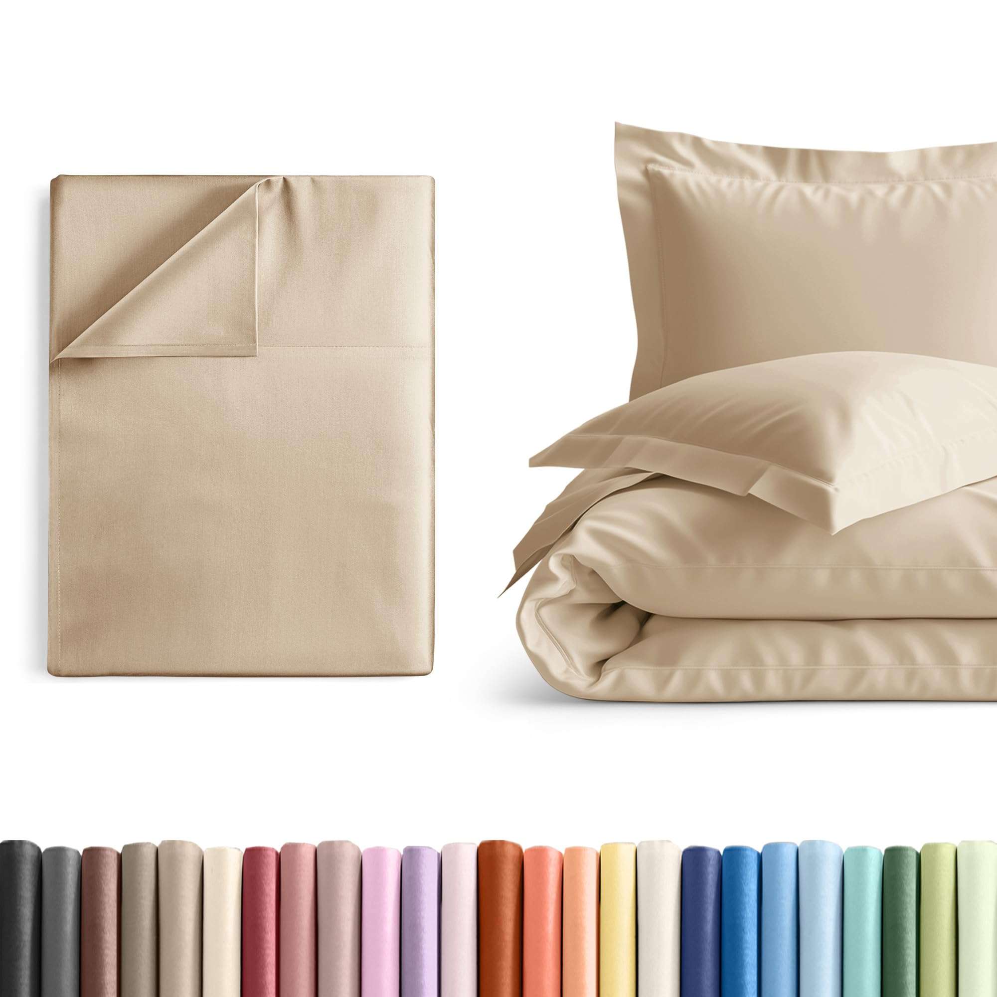 Twin XL Size Flat Bed Sheet + Duvet Cover Bundle - Hotel Luxury Single Flat Bottom Sheet Only - Fits Mattresses with Deep Pockets between 8 to 16 inches - Ultra Soft, Breathable & Wrinkle Free - Wheat 1