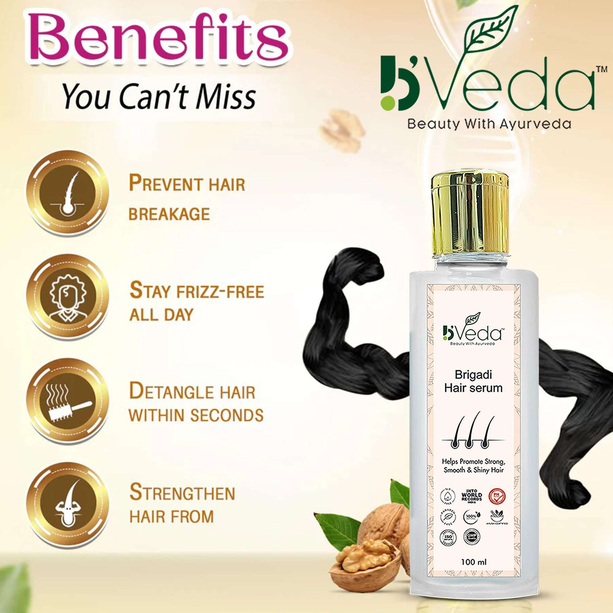 B'Veda Brigadi Hair Serum For Dry, Frizzy Hair | Hair Smoothening & Shine For Men and Women 100ml (Pack of 1) 5