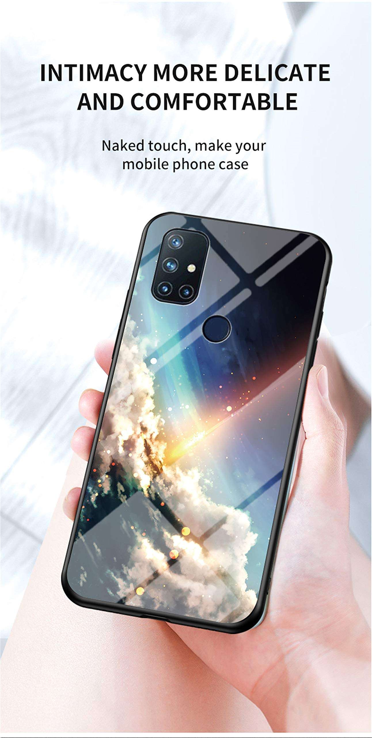 DAMONDY for Oneplus Nord N10 5G Case,3D Tempered Glass Hard Back Protective Cover Shock Absorption Soft Silicone TPU Bumper Hybrid Slim Case for Oneplus Nord N10 -Dream Sky 4