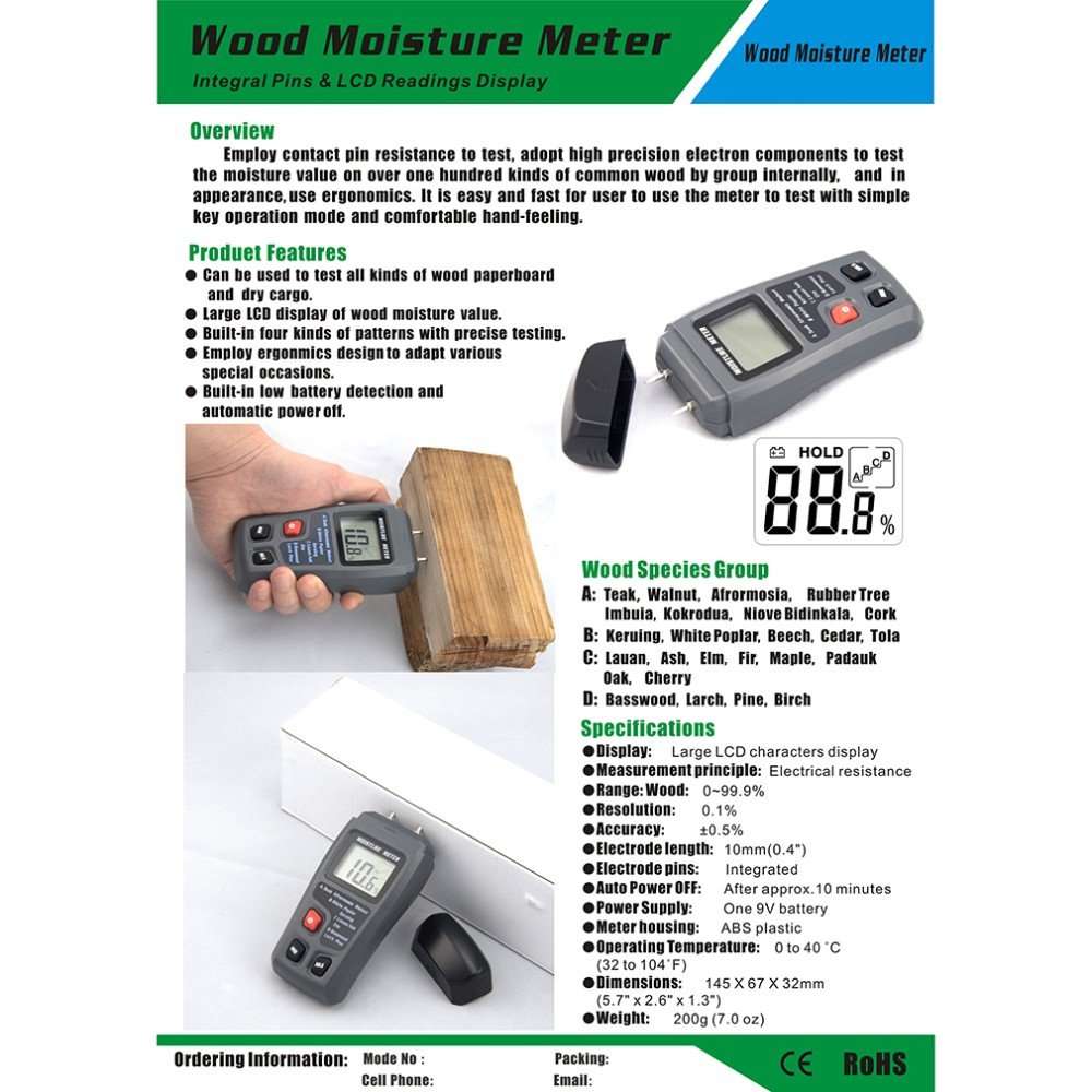 LCD 0-99.9% 2Pins Wood Industry Digital Moisture Meter Humidity Tester Timber Damp Detector Conductivity Moisture Hygrometer 3