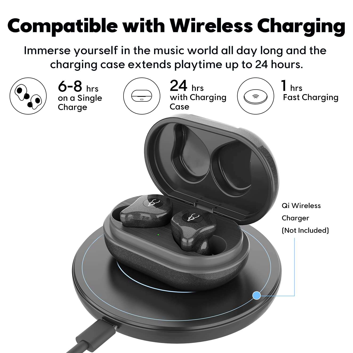 True Wireless Earbuds, Sabbat E16 Bluetooth 5.2 Headphones with Immersive HiFi Stereo Sound, APTX Deep Bass CVC8.1 Noise Cancelling Built-in Mic TWS Ear Buds Headset with Game Mode Wireless Charging 6