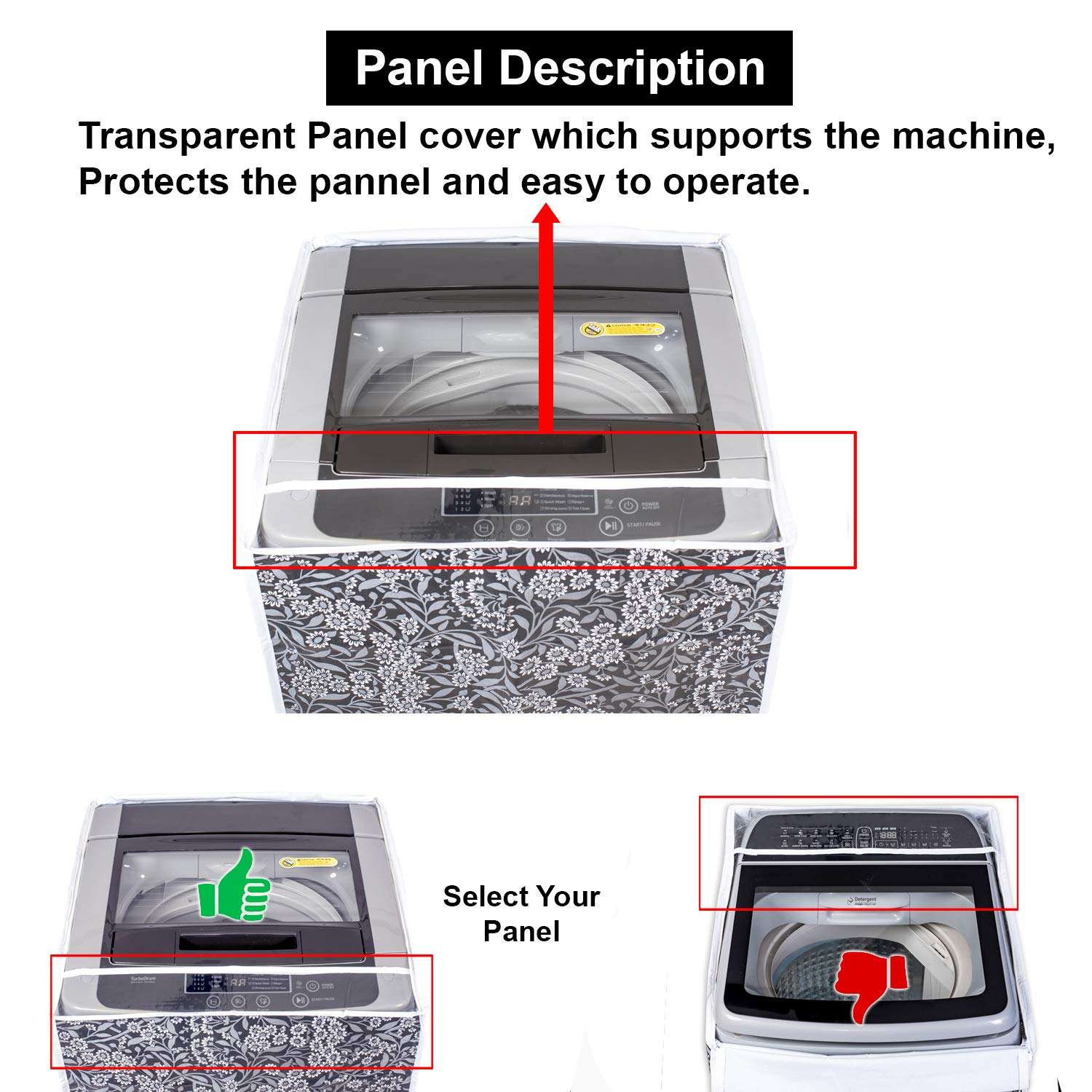 Classic® Top Load Washing Machine Cover Suitable for LG 8 Kg, 8.5 Kg, 9 Kg, 9.5 Kg, 10 Kg (63cmsX63cmsX93cms, Black Flower) 5