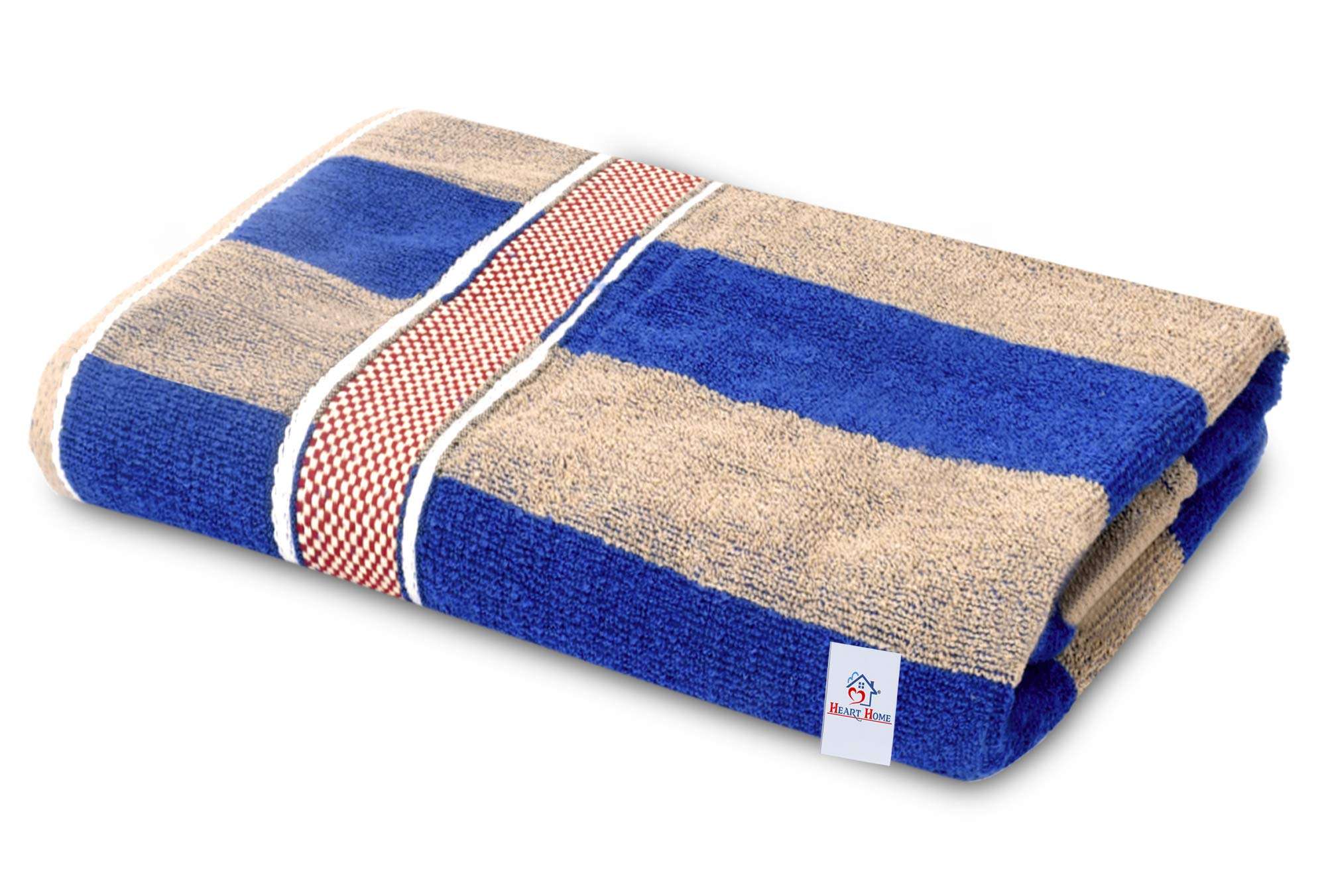 Heart Home Cotton 4 Pieces Bath Towel Super Soft, Fluffy, and Absorbent, Perfect for Daily Use 100% Cotton Towels, 500 GSM (Blue & Brown)-HEART11606, Standard 6