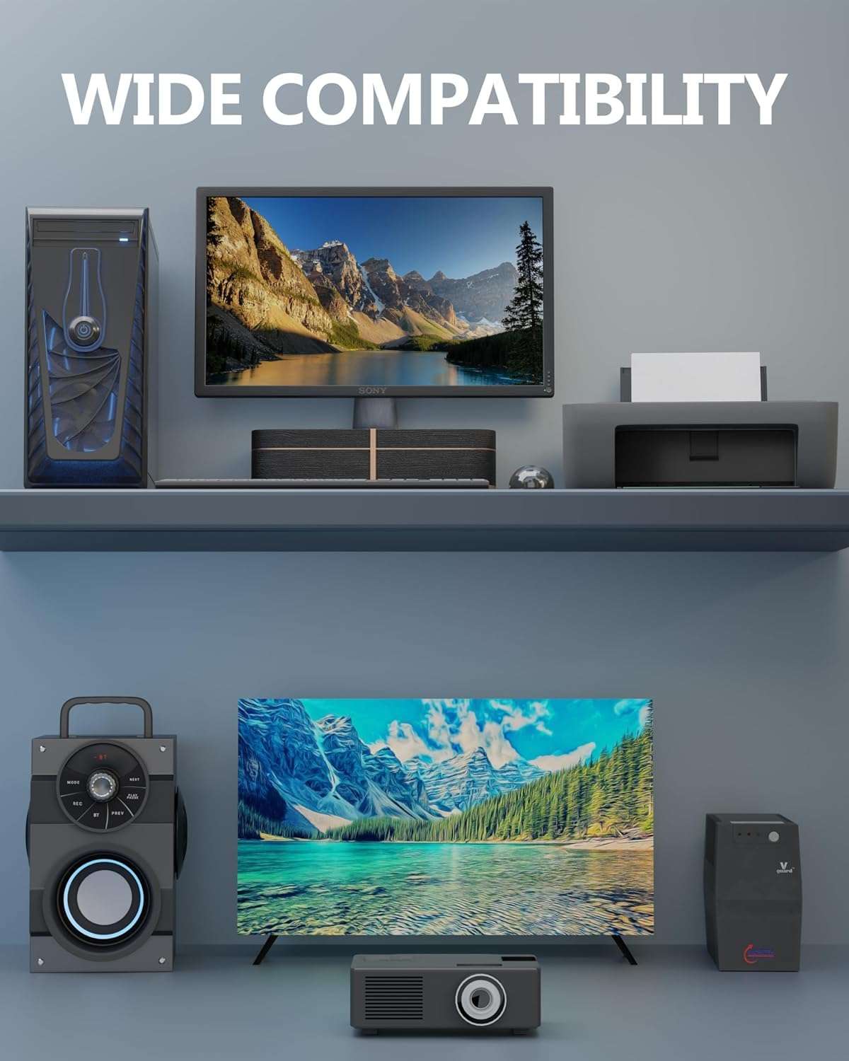 FEDUS Type B USA/Canada/Japan/America Universal Computer Monitor Power Cord, type B to C13 Power Cable for Monitor, PC, Desktop, Printer, Scanner, 10Amps 18 AWG GA NEMA 5-15P to IEC13 1.8 Meter 3