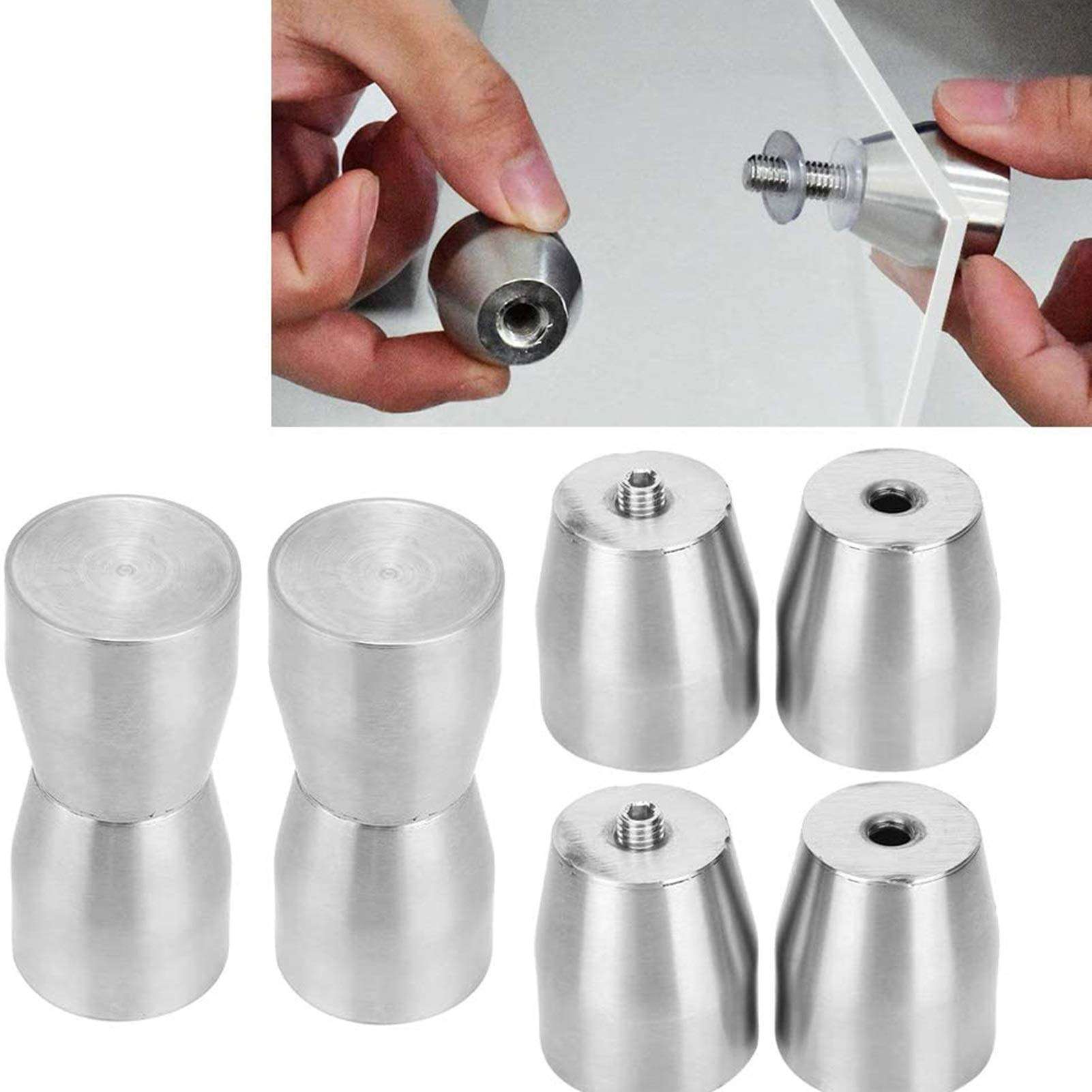 AWCPP Handles, 4Pcs Shower Room Door Knobs Stainless Steel Glass Door Handles Sn Round Bathroom Door Handle Door Lever Set 2