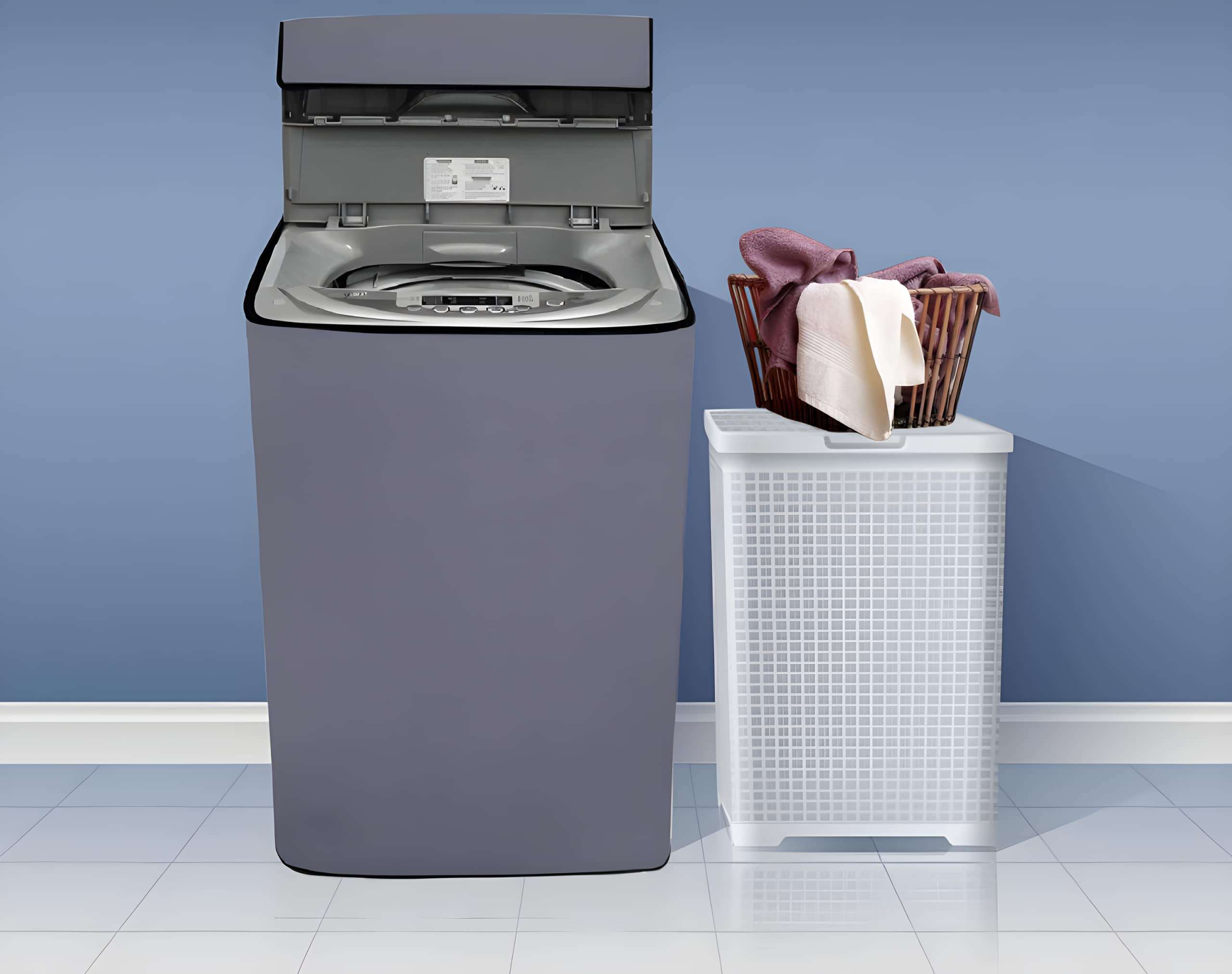 Anush Marino Waterproof & Dustproof PVC Top Loading Full Zip Clouser Washing Machine Cover for WHIRLPOOL-6KG-WHITEMAGIC Royal GENX Fully-Automatic Washing Machine with Solid Grey Colour 1