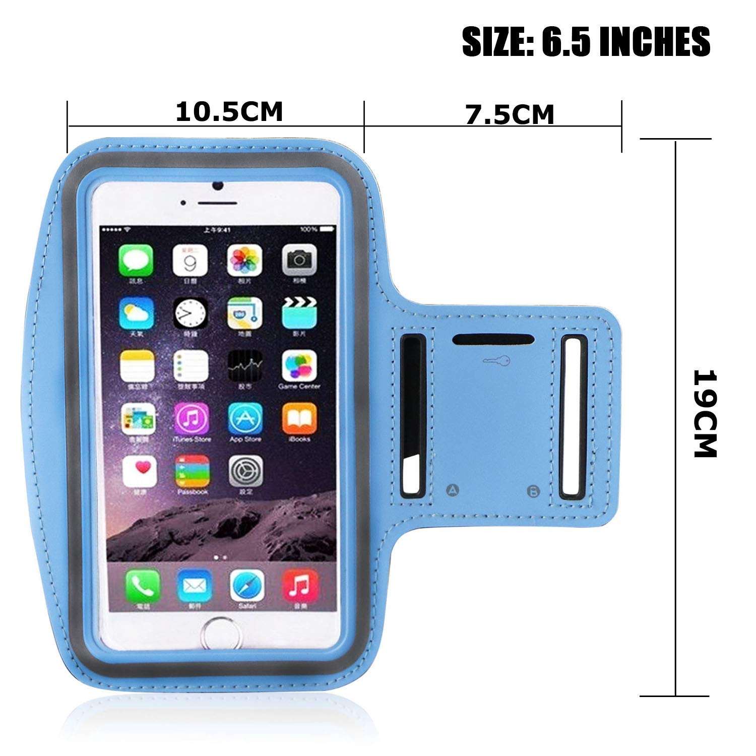 Waterproof Armband Cell Phone Armband Case for iPhone 11,Xs Max,Xr,8+, Samsung Galaxy S10+, S9+,A8+ and other models with Adjustable Elastic Band & Key Holder for Running Walking Hiking(Light Blue) 2