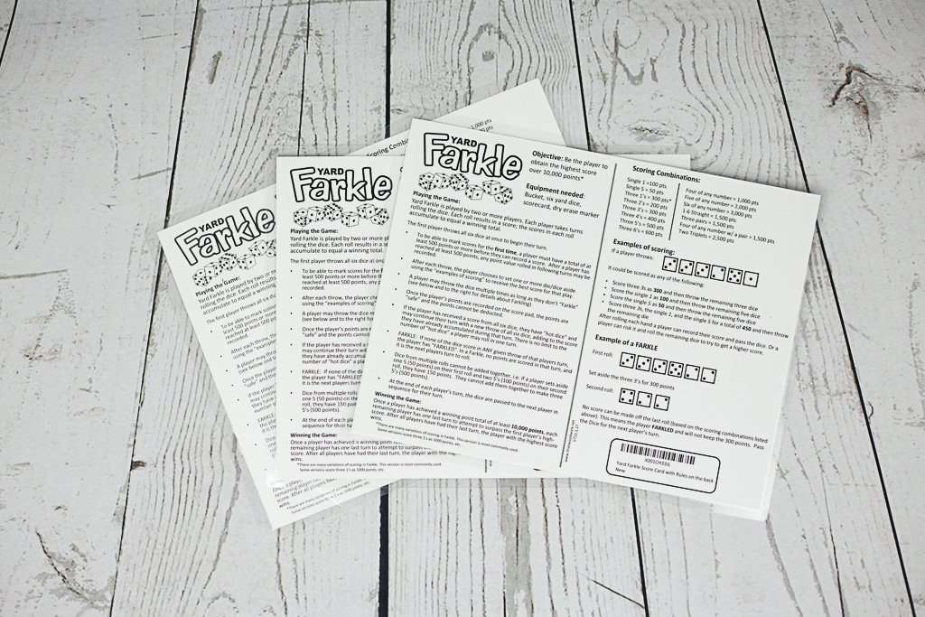 3 Yard Farkle Score Cards. Laminated Score Cards with Rules on The Back, Yarkle, Yard Games, Outdoor Games, Outdoor Events. Reusable Score Cards. Size- 8.5" x 11" 2