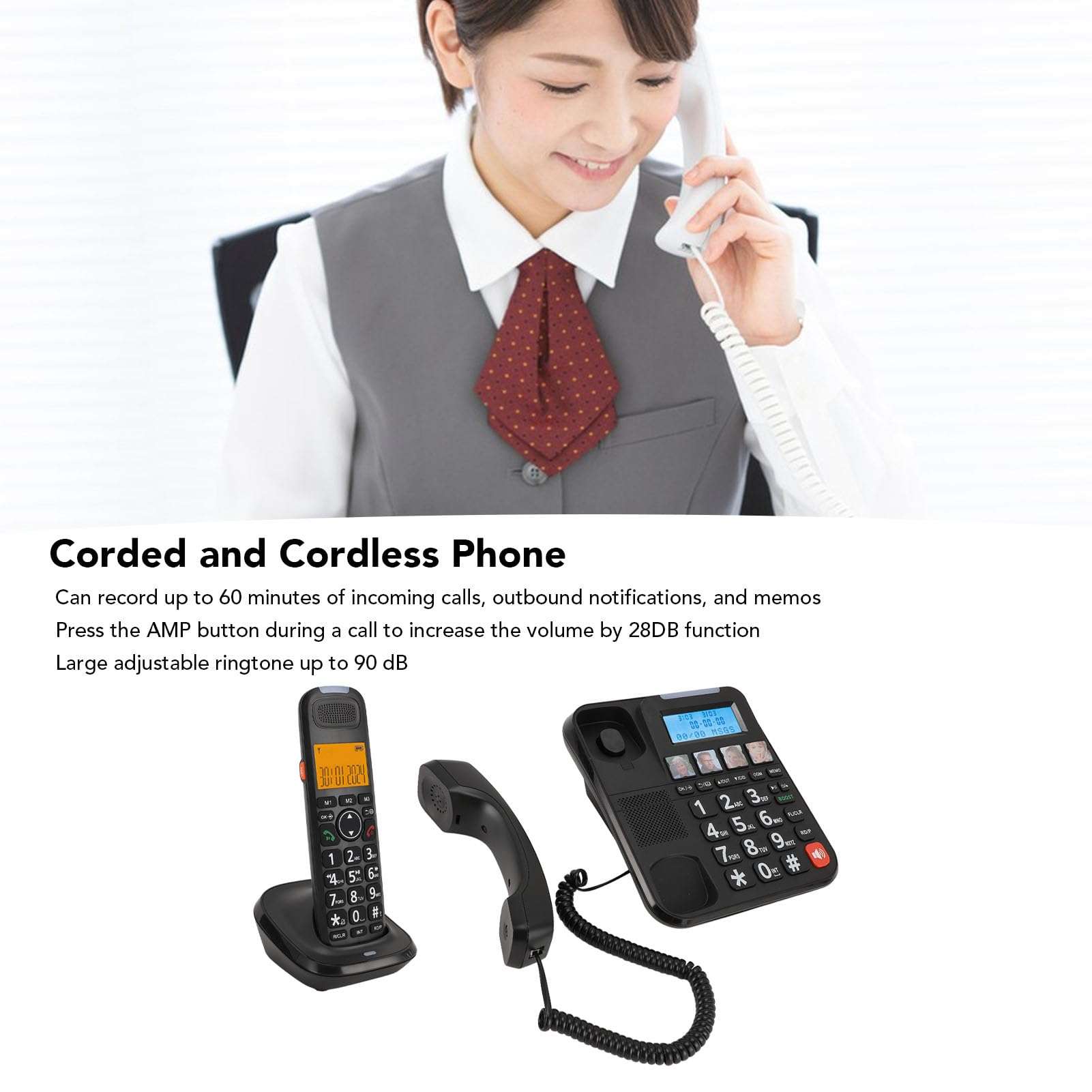 Cordless Phone with Answering Machine, Expandable Landline Phone with Handset for Office Home, Advanced Call Block, Photo Dialing, Bilingual Caller ID, Corded and Cordless Phone 3