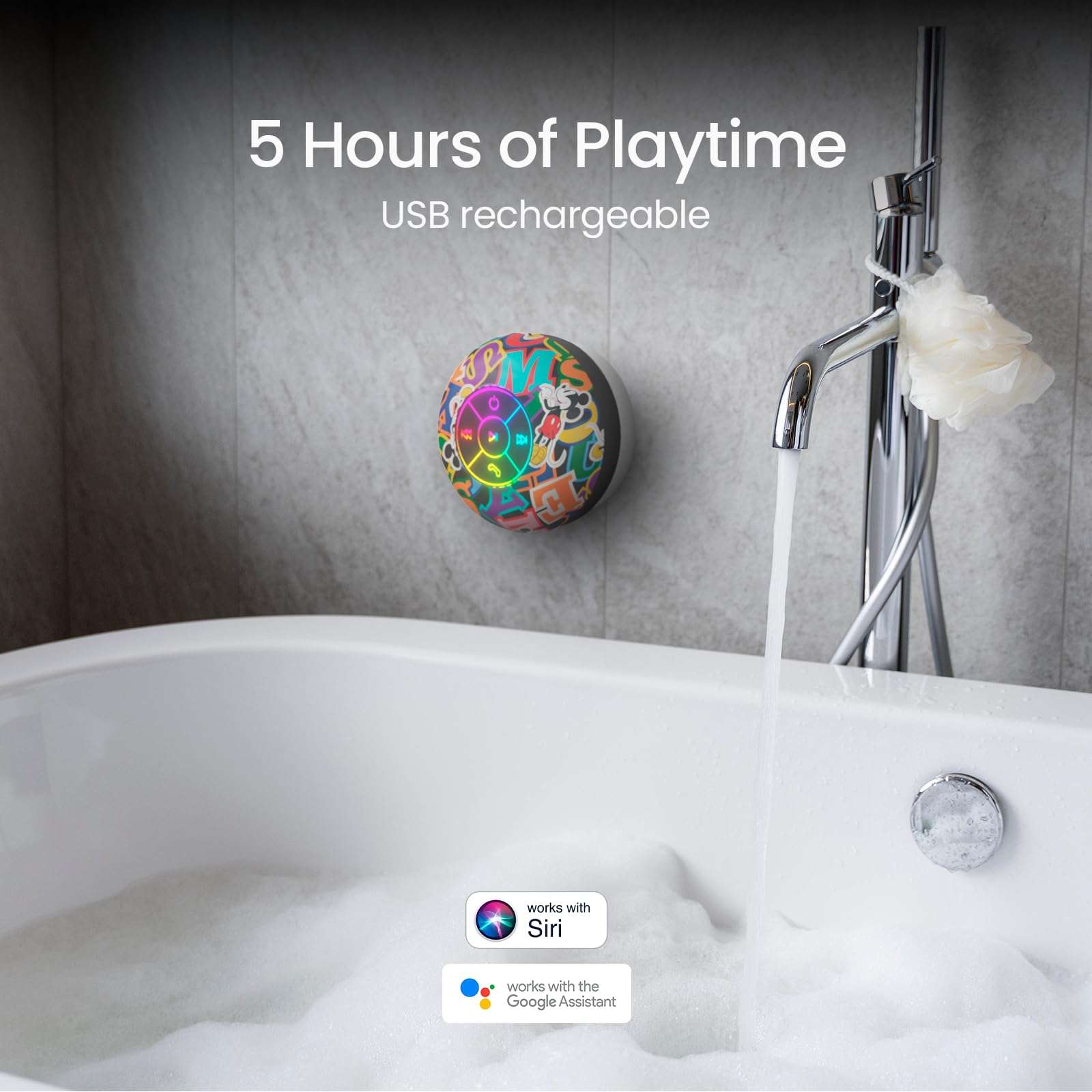 Disney Mickey Mouse and Friends LED Bluetooth Shower Speaker - Splashproof Speaker with Touch Controls + 5 HR Playtime - Mickey Mouse Gifts for Women, Men, Kids, Teens and More (Mickey Block Name) 3