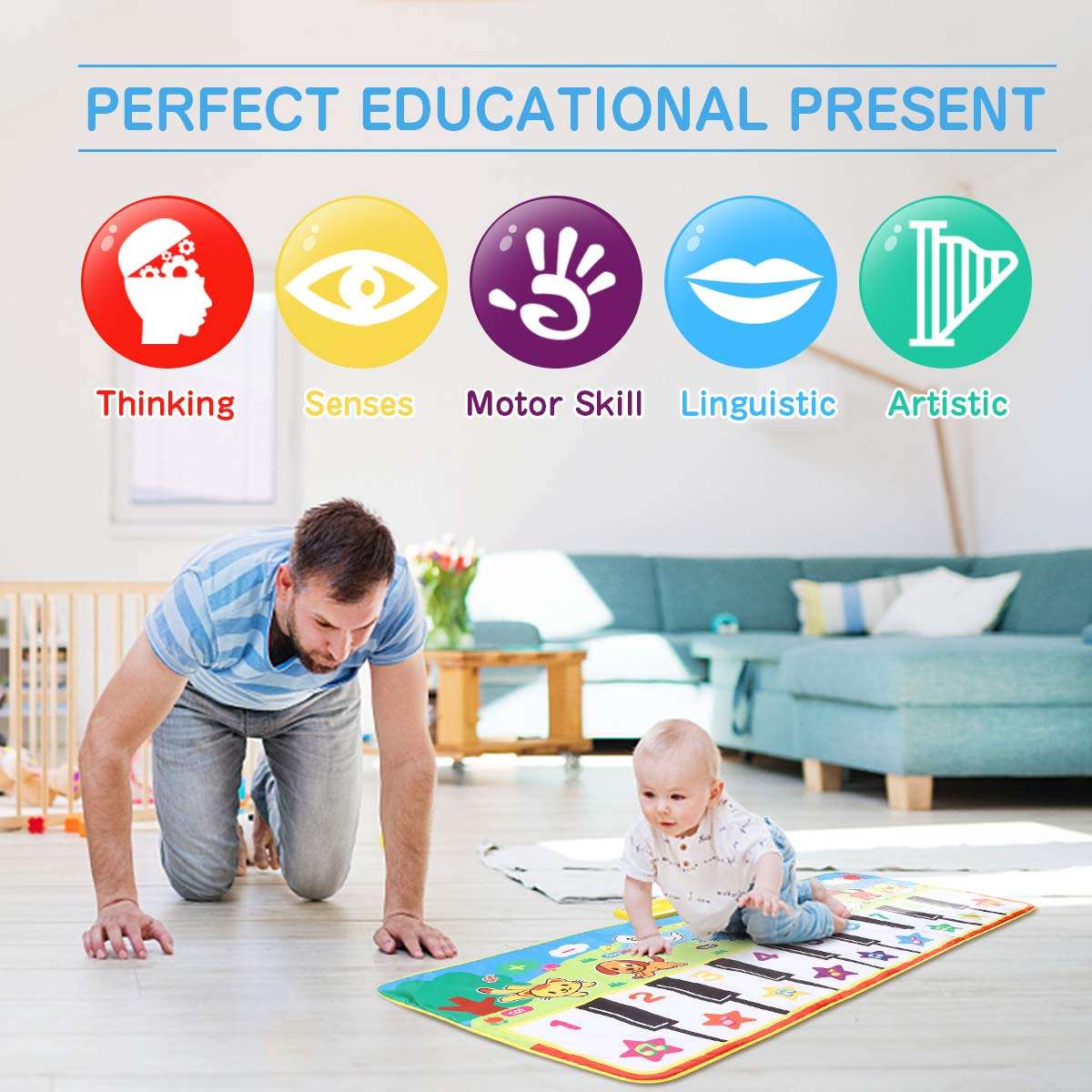 WOSTOO Piano Mat, Musical Piano Mat Keyboard Play Mat Portable Musical Blanket Instrument Toy with 8 Animal Sounds Dance Mat Educational Toy Gift for Kids Toddler Girls Boys 4