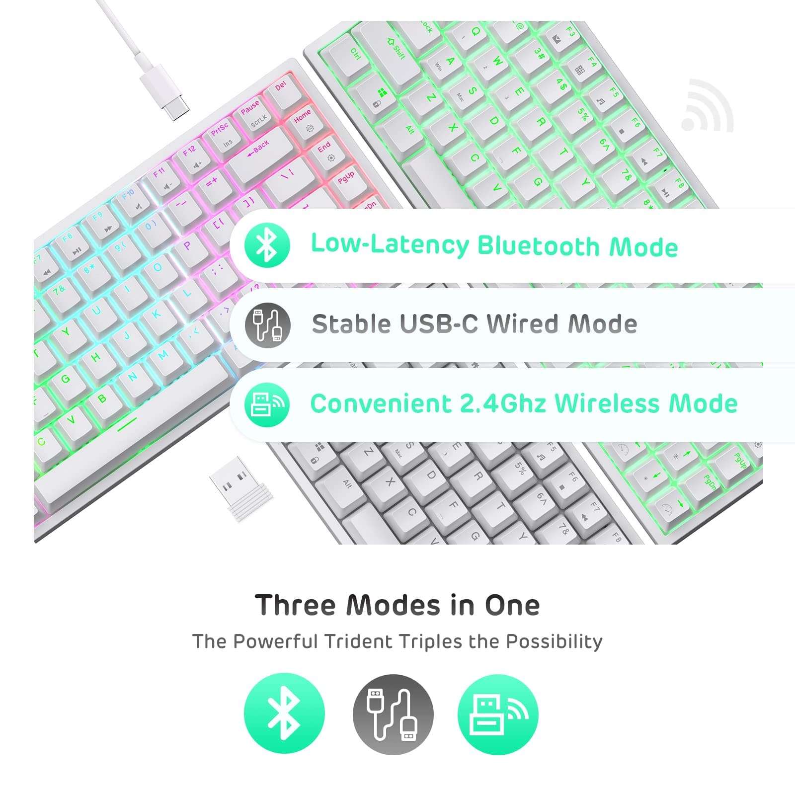 RK ROYAL KLUDGE RK84 Wireless RGB 75% Triple Mode BT5.0/2.4G/USB-C Hot Swappable Mechanical Keyboard, 84 Keys Wireless Gaming Keyboard w/High-Capacity Battery, Clicky Blue Switch 4