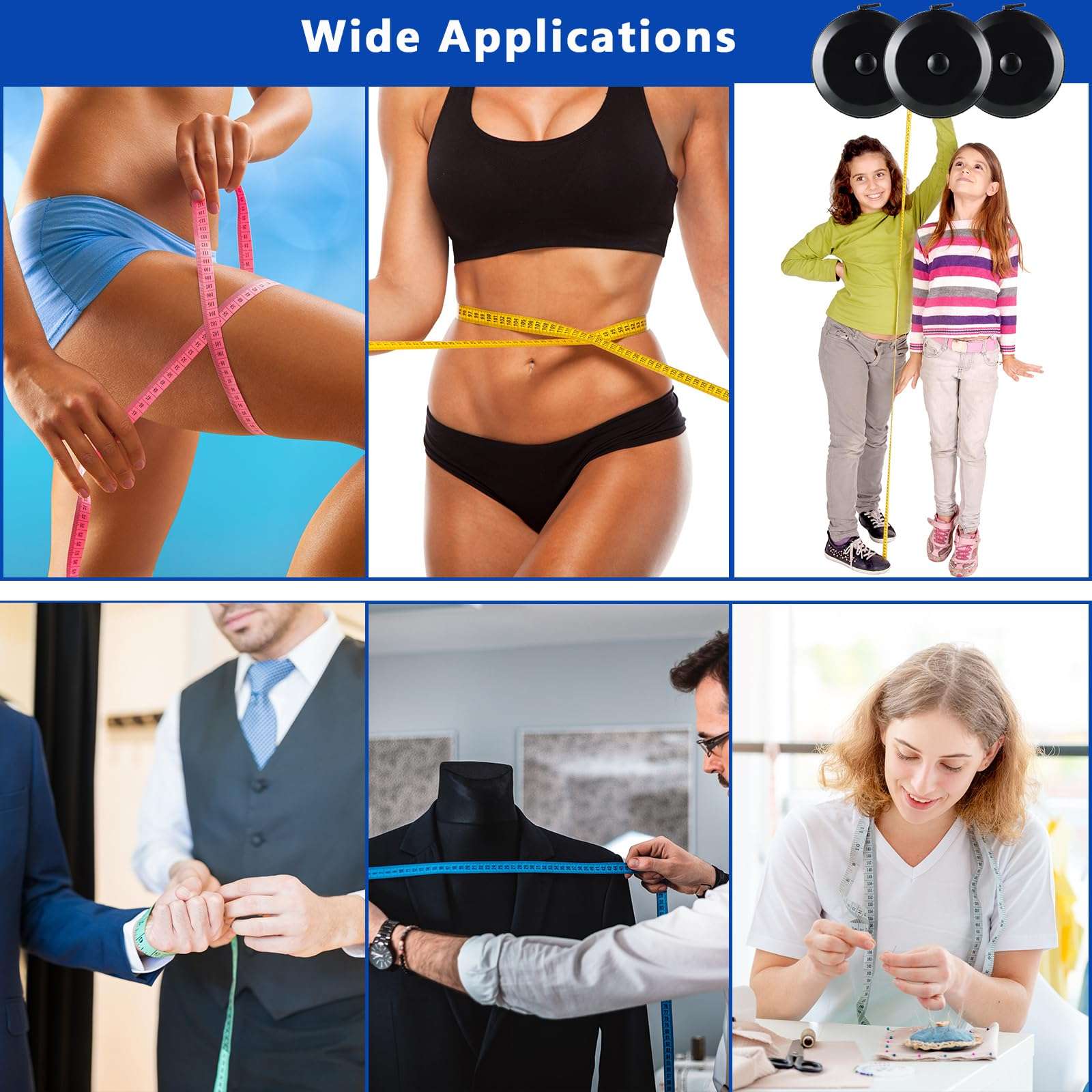 Kigeli 200 Pcs Tape Measure Bulk Sewing Tape Measure 60 Inch Retractable Measuring Tape for Body Fabric Sewing Tailor Cloth Knitting Craft Weight Loss Measurements Black Dual Sided Tape Measure 6