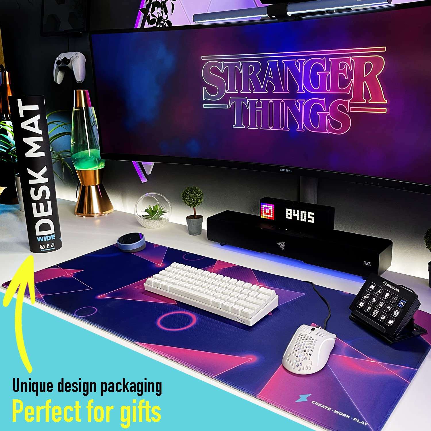 CREATE WORK PLAY Gaming Desk Mat – Outstanding Design, Better Mouse Accuracy and More Comfort – Neon Collection Desk Mats for Gaming (Twisted Arrows) 6