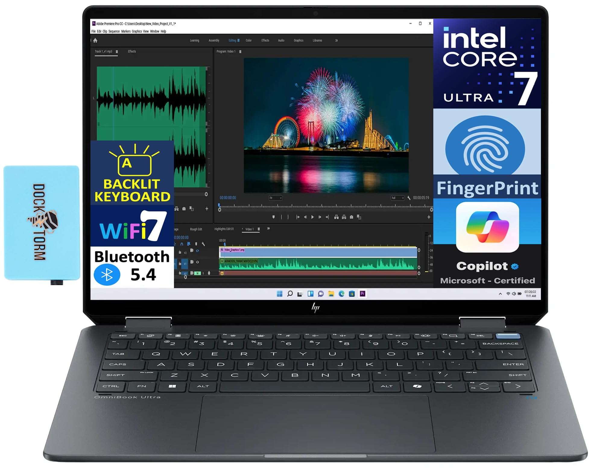 HP OmniBook Ultra Flip 2-in-1 Laptop 14.0" Touchscreen 2.8K Display (Intel Ultra 7-256V, 16GB LPDDR5, 2TB PCIe SSD, Backlit KB, Fingerprint, 2 Thunderbolt 4, Win 11 Pro) w/DKZ USB Port Expander 1