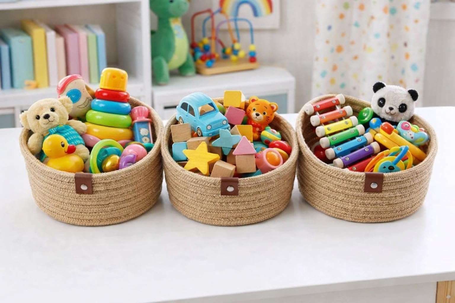 AuraNest Handwoven Jute Rope Storage Basket Set of 3 (Small, Medium & Large) | Natural Shelf Organizer Bins for Kitchen, Home, Pantry, Bathroom & Wardrobe | Eco-Friendly Multipurpose Storage Baskets 6