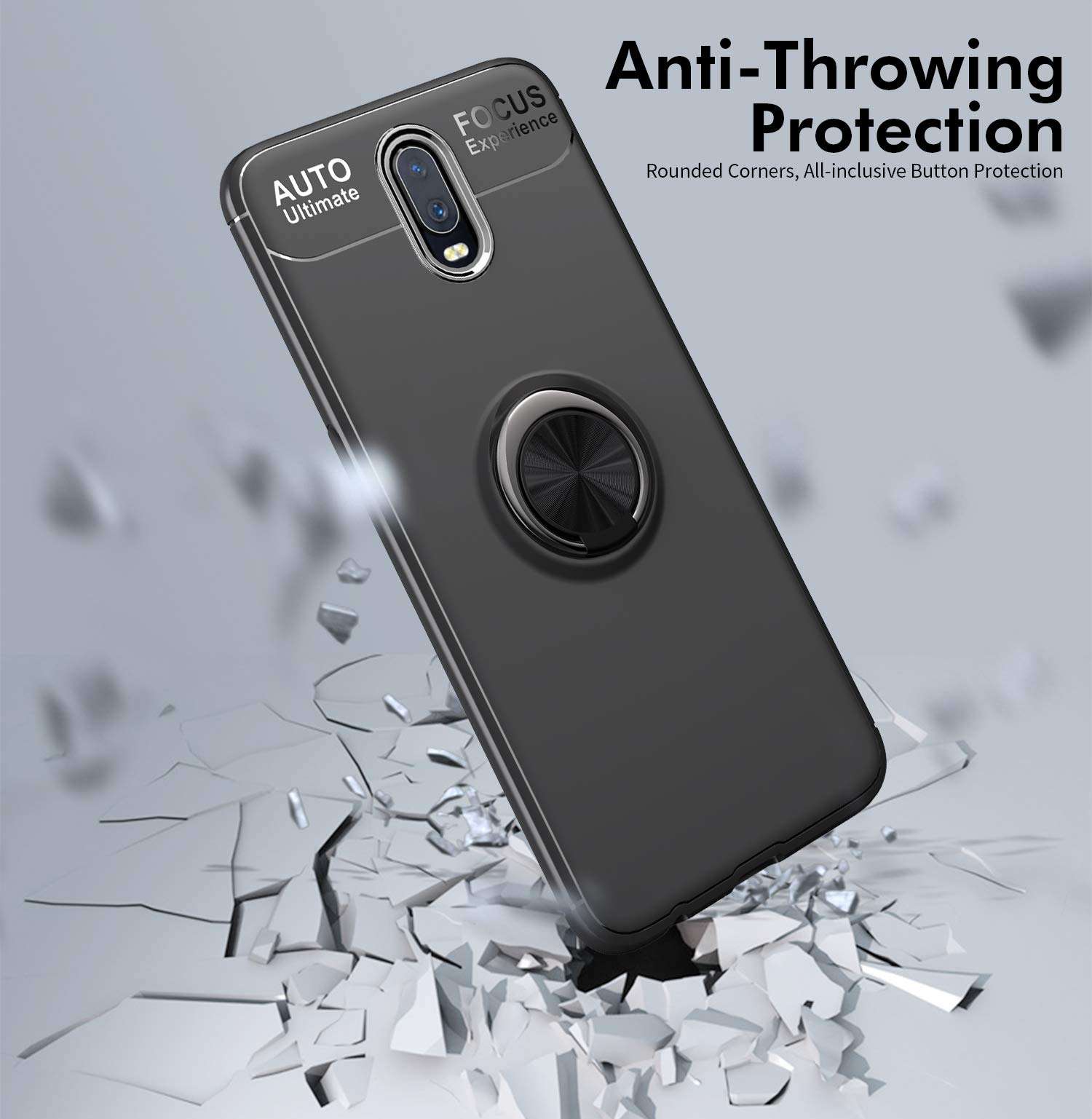 Zouzt OnePlus 6T Case Ultra Slim Cover Case with Ring Holder Kickstand Apply to Magnetic Car Mount Full Protection Case for OnePlus 6T - Black 4