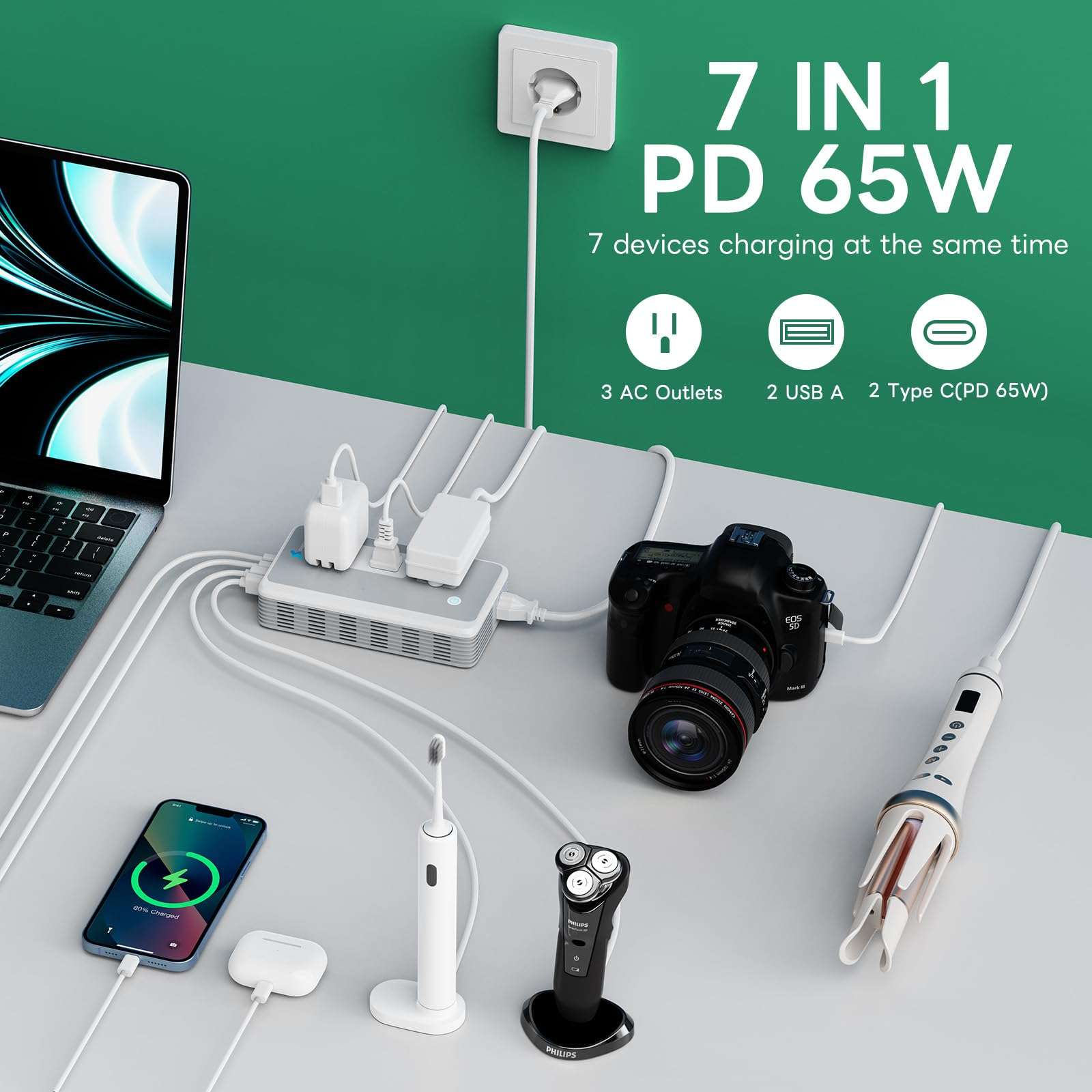 PD 65W 220V to 110V Converter for European Travel Quick charge, 220 to 110 Voltage Converter US To Europe for Curling Iron Hair Straightener, 350W International Power Adapter Converters (Type A C G I) 5