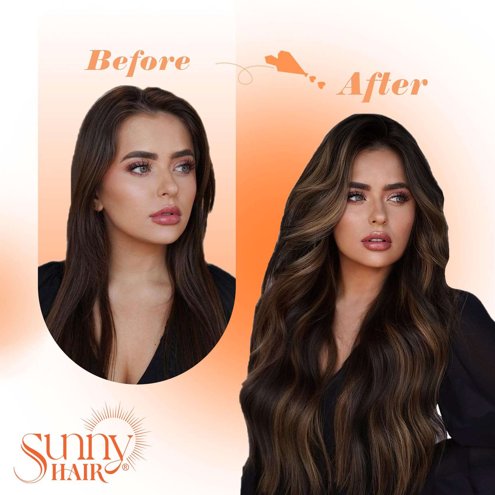 [Sunny & Ve Sunny]Sunny Itip Hair Extensions Dark Brown Balayage Medium Brown with Highlight Bundle with Ve Sunny Ponytail Hair Extensions Same Color 16inch 5