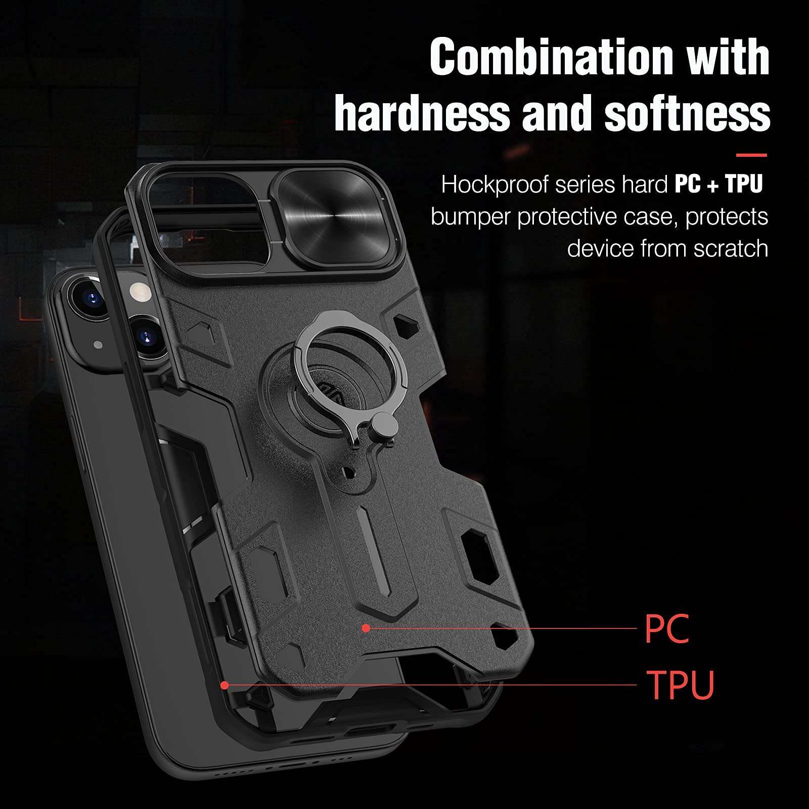 Nillkin CamShield Armor Case Compatible with iPhone 13 Case [Kickstand and Camera Lens Cover] Shockproof Hard PC Back and Soft Silicone Bumper Hybrid Protective Cover for 13 6.1 '' Black 6