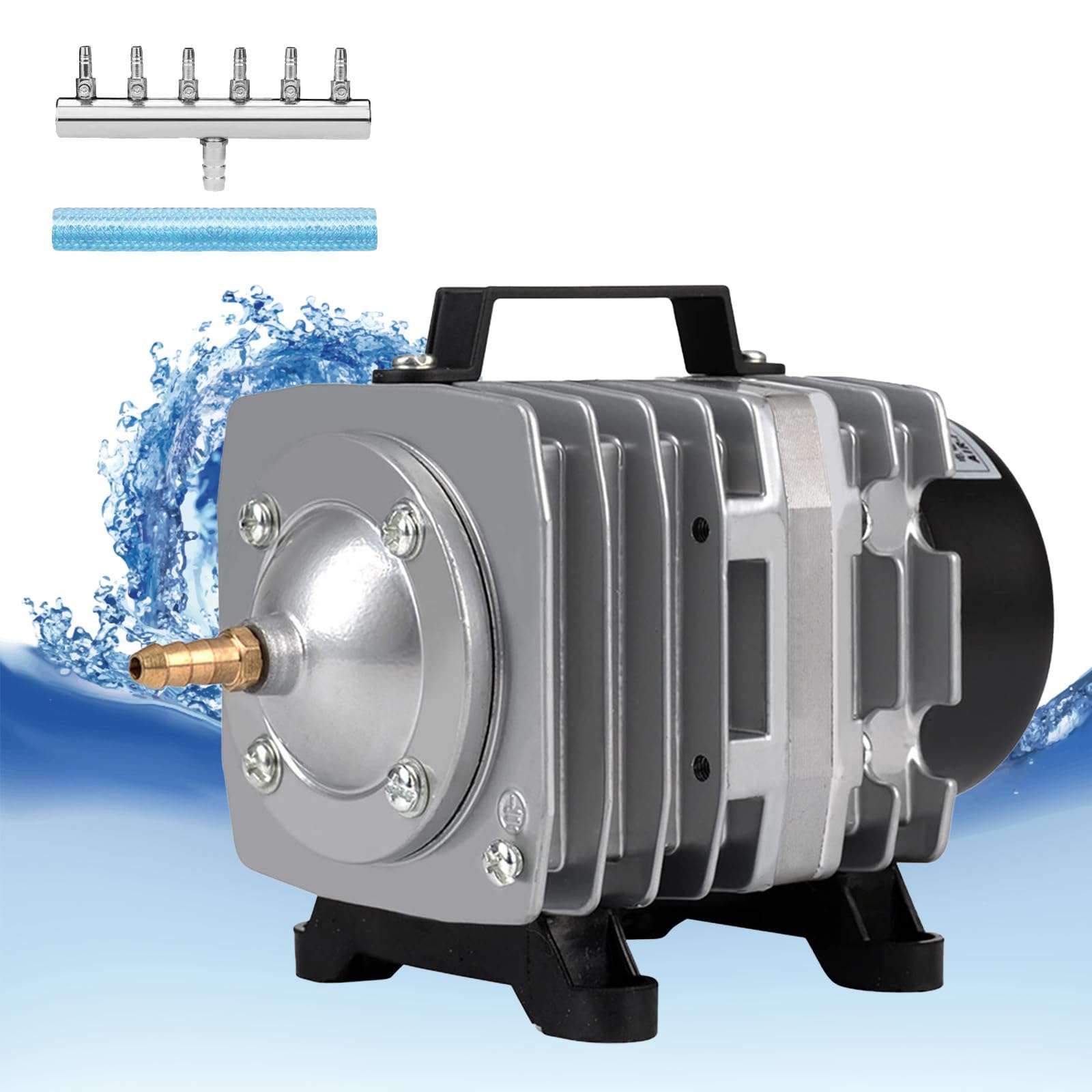 FUMAK Aquarium Air Pump with Aluminum Housing, Commercial Air Pump with 6-Outlet Air Manifold, Pond Aerator Fish Tank Bubbler for Aquarium, Pond, Hydroponics (650GPH-20W) 1