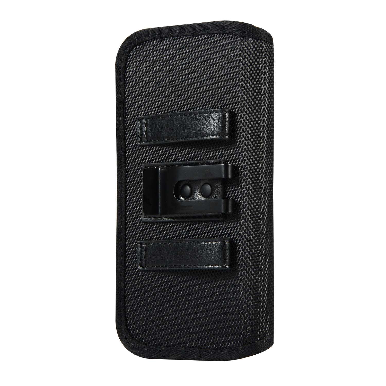 Black Nylon and PU Leather Cell Phone Belt Holster Pouch Case Card Holder for Samsung Galaxy A15 A25 A35 A55 A54 S24 Plus S23 FE S22 Plus S21 S20 FE, iPhone 16 Plus 15 Pro Max, Google Pixel 8a 7a 6a 6 5