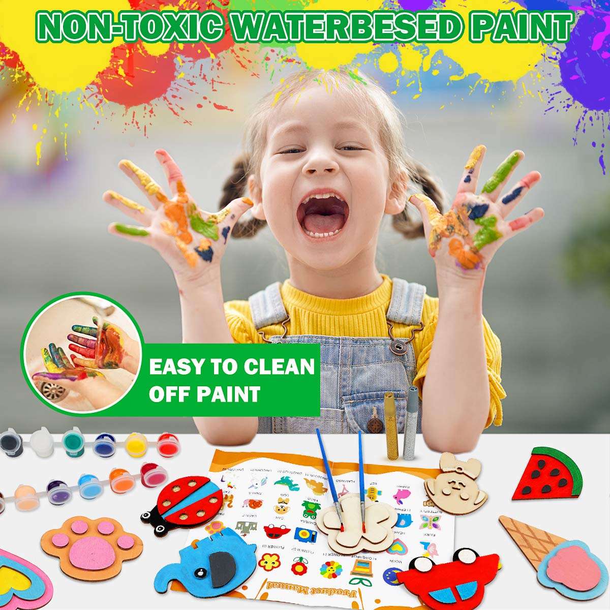 Hamsoo 32 Pack Wooden Arts and Crafts Age 4 5 6 7 8 9 10, Paint Your Own Wooden Magnet for Kids Painting Craft Kit and Art Set Age 8-12 Boys and Girls Party Favors, Supplies Art and Crafts Set 6