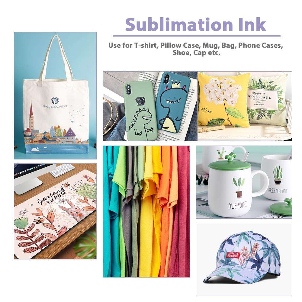 FENTEC Sublimation Ink Refill Bottles for WF-7710 ET-2720 ET-15000 WF-3640 WF-7110 WF-7210 WF3610 C88 Inkjet Printers Heat Transfer on Mugs, Plates, Polyester Shirts etc, 100mL x 5 Pack 6