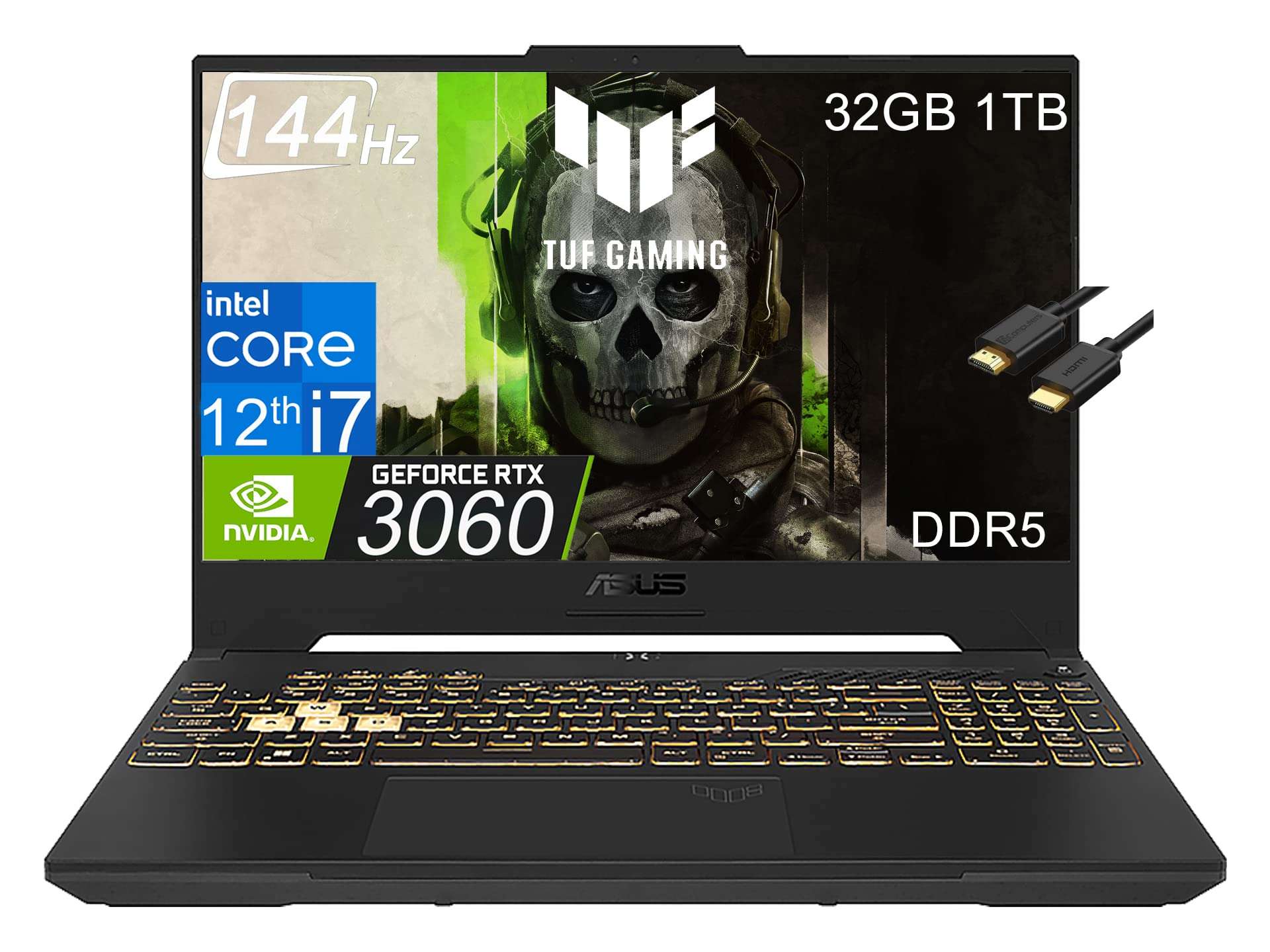 ASUS TUF FX706 Gaming Laptop, 17.3" 144Hz FHD, Intel 11th Gen i5-11400H 6-Core Processor, NVIDIA GeForce RTX 3050 Ti, 32GB DDR4 RAM, 2TB PCIe SSD, RGB Backlit Keyboard, Windows 11 Home w/ HDMI Cable 1