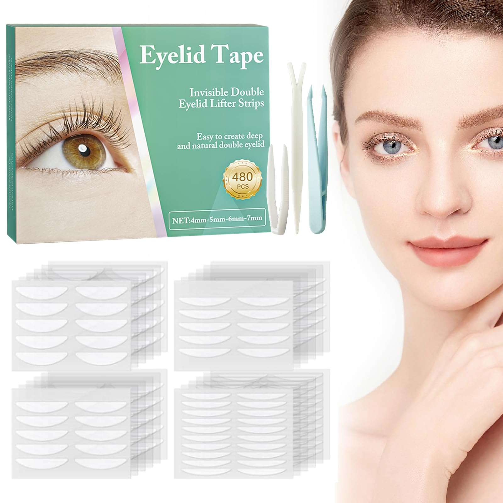 Eyelid Tape, 480PCS Eyelid Lifter Strips, Eyelid Tape for Hooded Eyes Invisible, Waterproof Double Eyelid Tape, Suitable for Uneven or Monolids, Instant Eye Lift Without Surgery 1