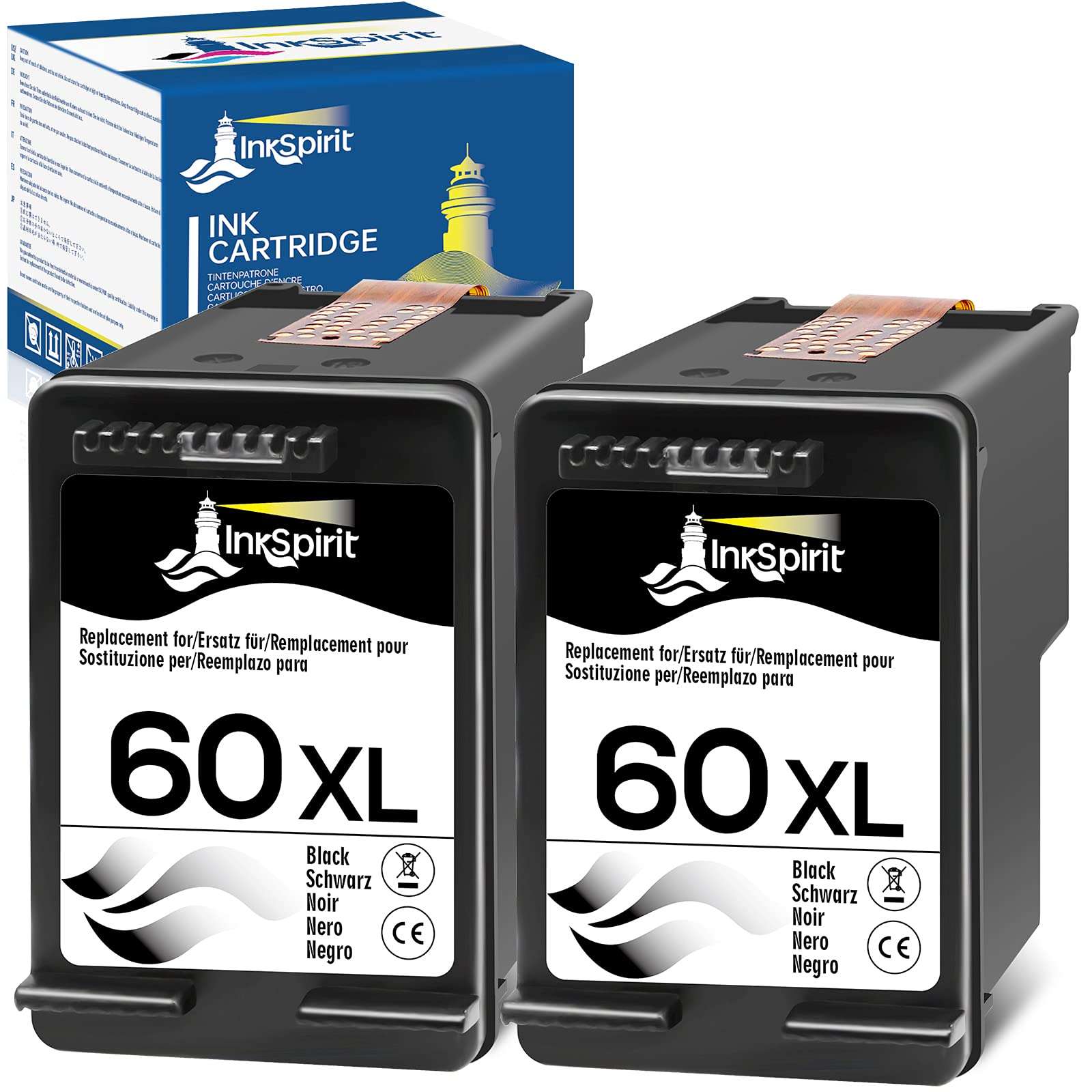 InkSpirit Remanufactured Ink Cartridge Replacement for 60 60XL Black Use with PhotoSmart C4680 C4780 C4795 D110a for DeskJet F4480 D2530 F4280 F4580 F2430 for Envy 120 100 110 114 1