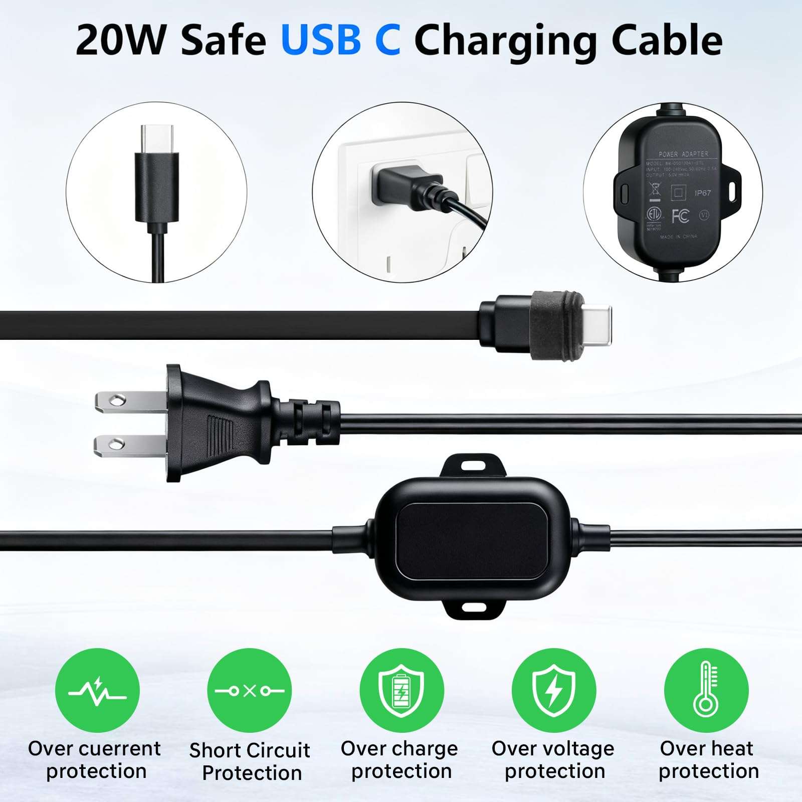 ALERTCAM Weatherproof Power Cord for Spotlight Cam Plus/Pro (Battery), 25ft USB-C Outdoor Charging Cable for Continuous Camera Power Supply, Black 5