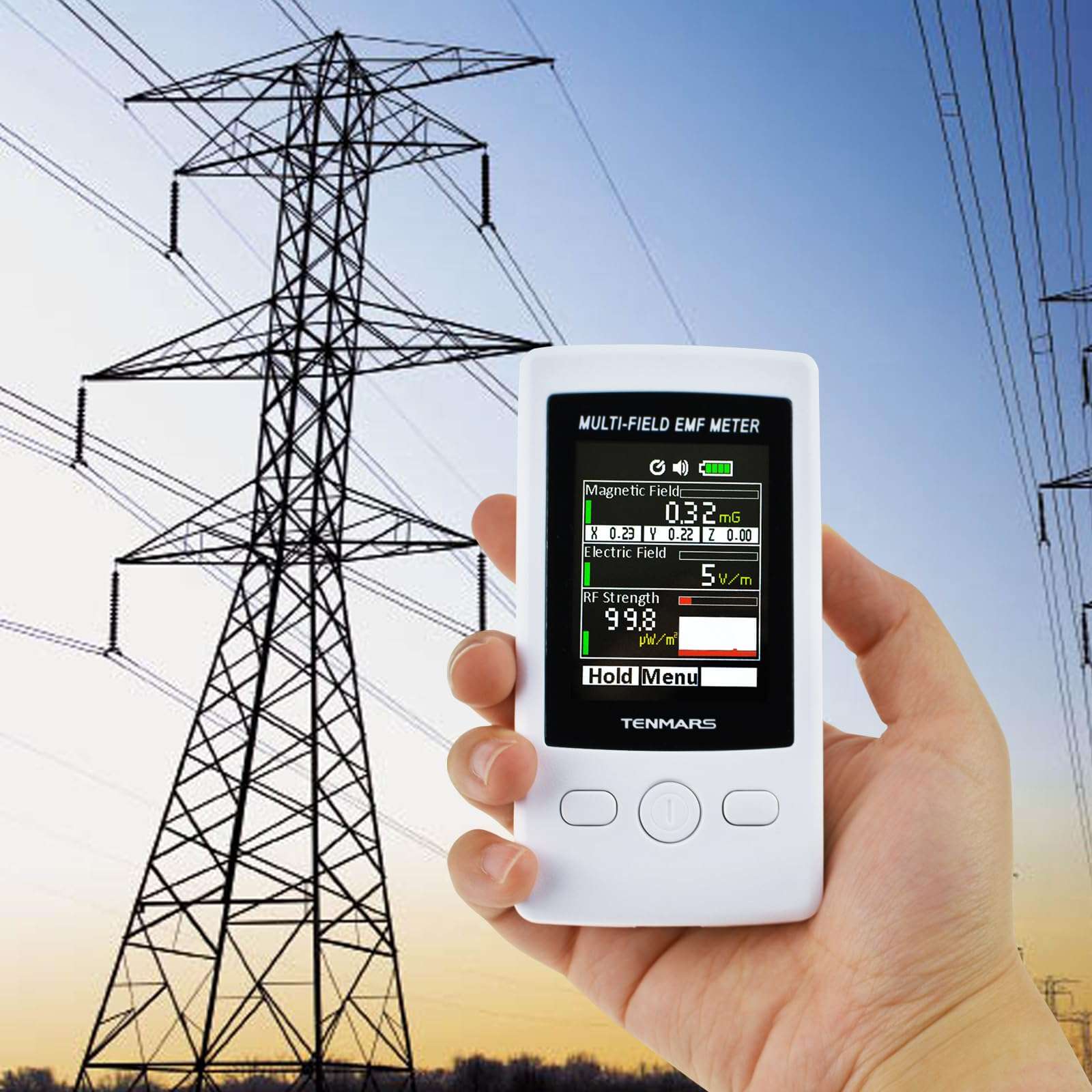 TENMARS Multi-Field EMF Meter Pocket ELF RF Gauss Meter 2000mG Electromagnetic Electric RF Field Strength Tester with Warning Indicator 2