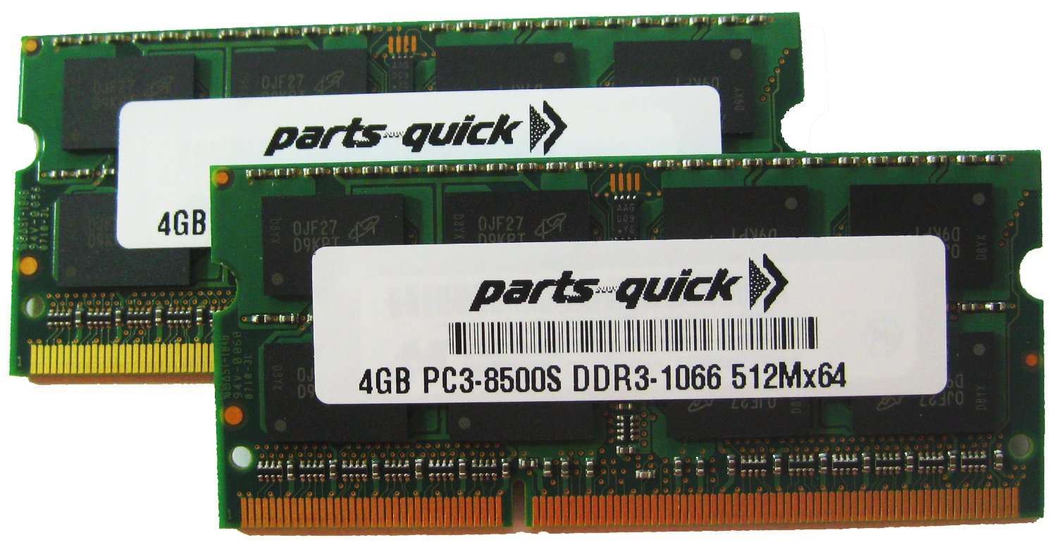Memory Module 8GB 1066MHz DDR3-2x4GB SO-DIMMs for Apple MacBook Pro iMac Mac Mini 204 pin (PARTS-QUICK Brand)