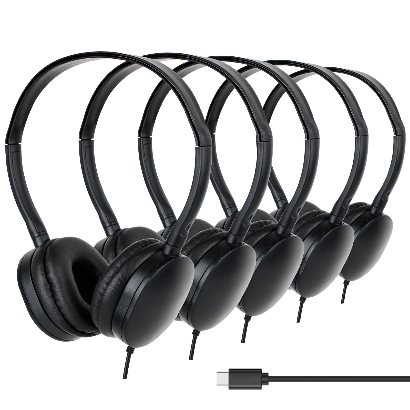 GDBOMA Type C Headphones Bulk for Classroom School Kids 10 Pack,USB C Wired Headphones for School Phone blet Laptop PC Online Class Meeting Web Conference Practice Test Black