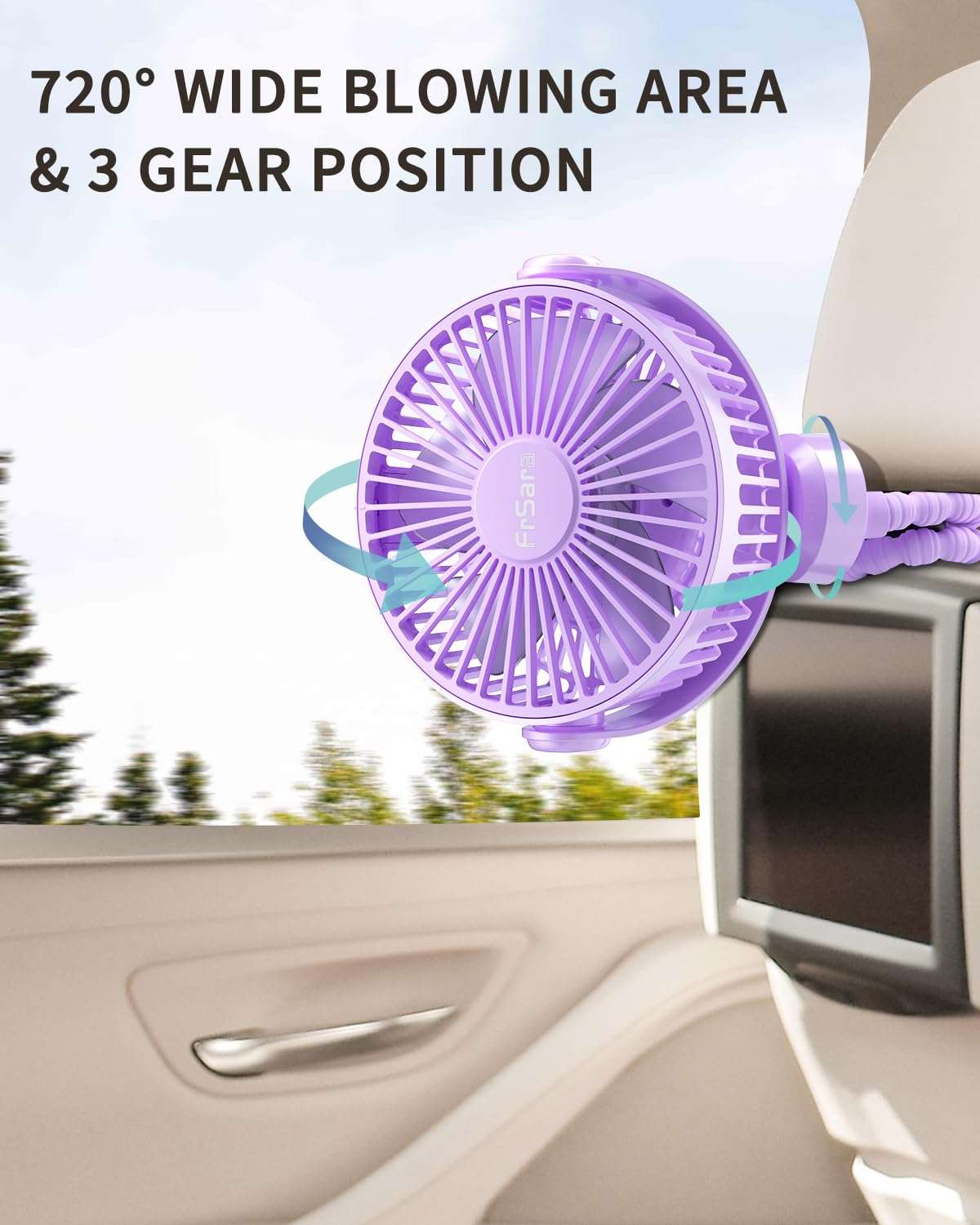 FrSara Portable Clip-On Fan for Baby, Safe and Quiet, 4000mAh, 3-Speed Adjustable, Suitable for Strollers, Car Seats, Desks, Travel, Bicycles, Camping - Dark Pink 2