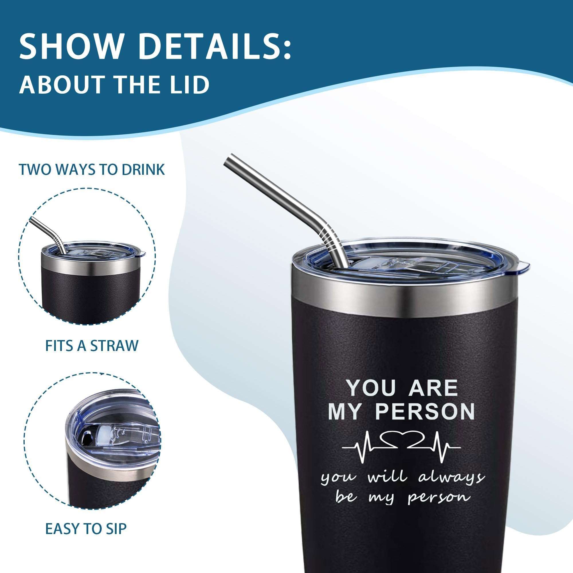 You Are My Person,Greys Anatomy Merch,20 Oz Insulated Stainless Steel Iced Coffee Tumbler With Lid Straw And Brush,Funny Travel Coffee Mug Cup Water Bottle,Gifts for Women Nurse Doctor Friends 5