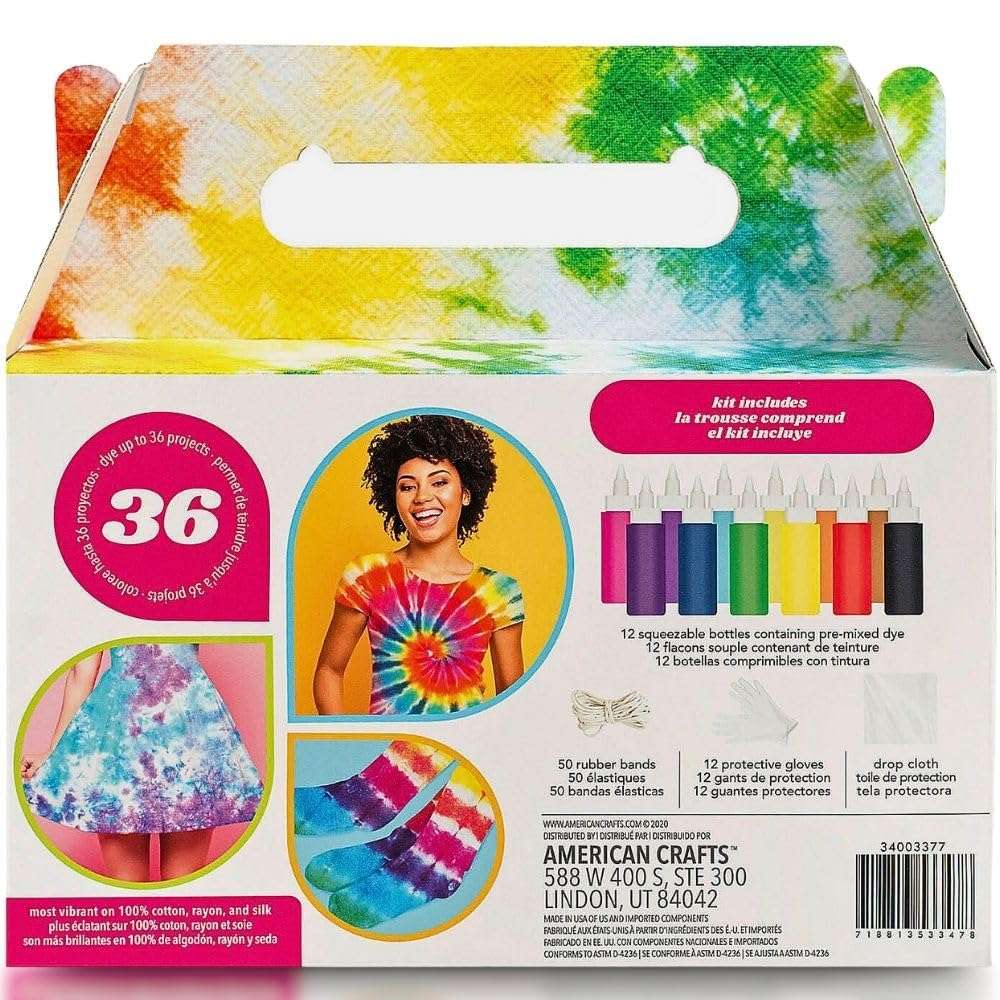 American Crafts 12 Assorted Colors in 4 oz. Bottles 36 Projects TIE DYE KIT Vivid, 53346 4