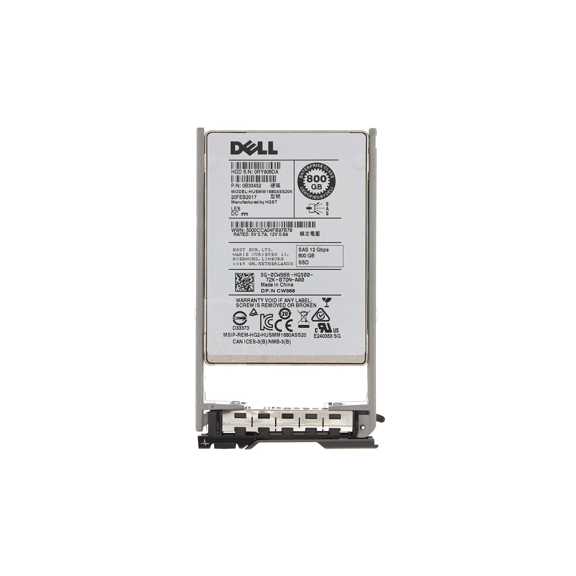 Dell HGST 800GB 12GB/s SAS Write Intensive 512n SSD Bundle with Drive Tray - CW988 2