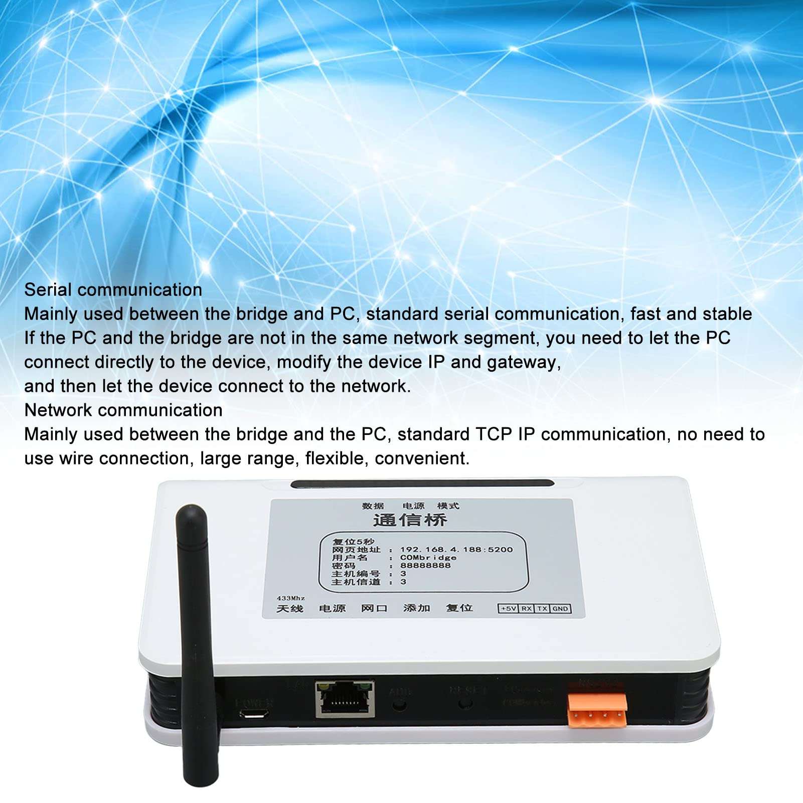 FOSA RF Wireless Bridge, Wireless Ethernet Bridge Network Communication Bridge for PC Printer Smart TV, Dual Band Universal 443Mhz Flexible Long Range 3