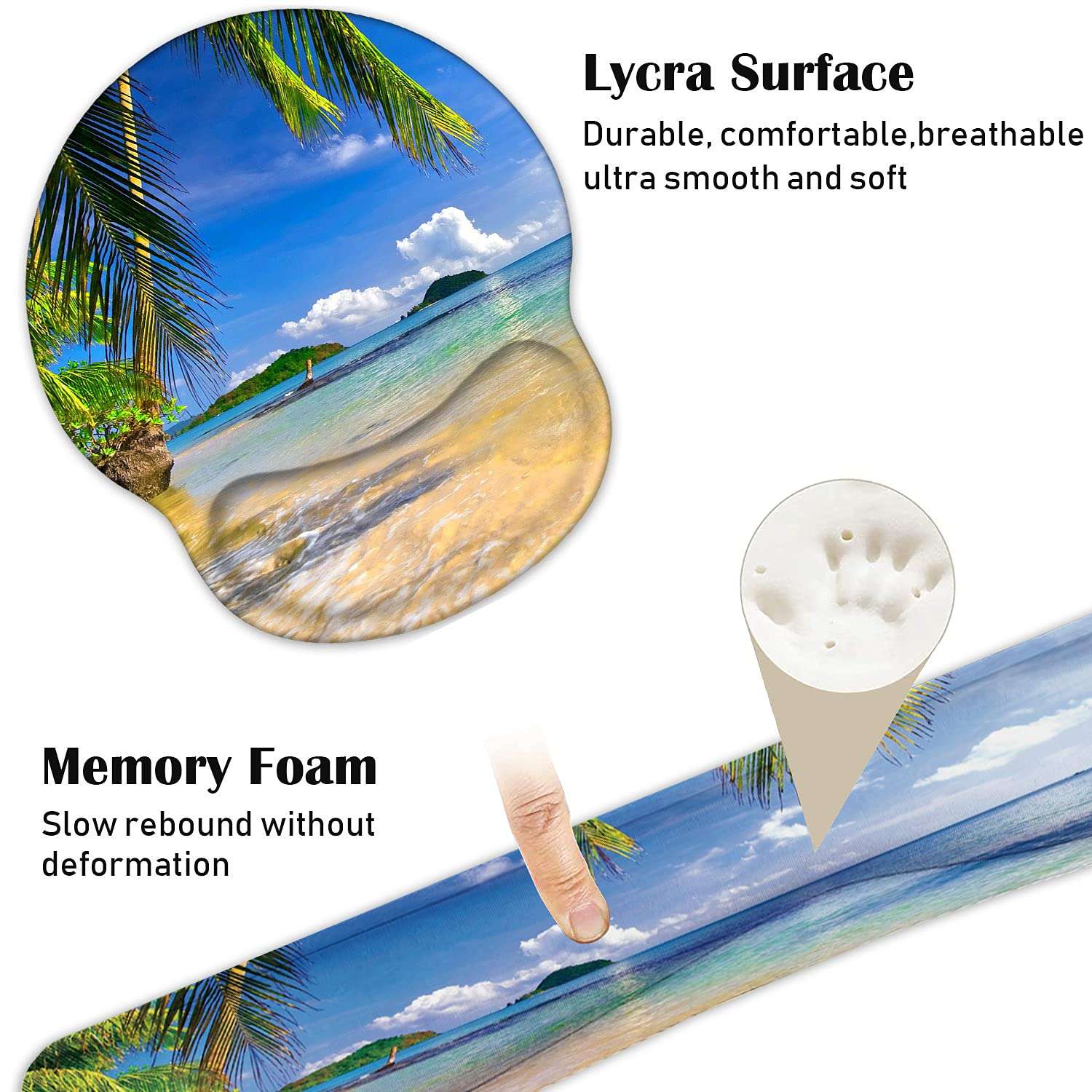 Keyboard Wrist Rest and Mouse Pad Wrist Support Set with Coasters, Non-Slip PU Base Ergonomic Gaming Mousepad for Home Office Working Studying Easy Typing & Pain Relief, Shore Palms Tropical Beach 6