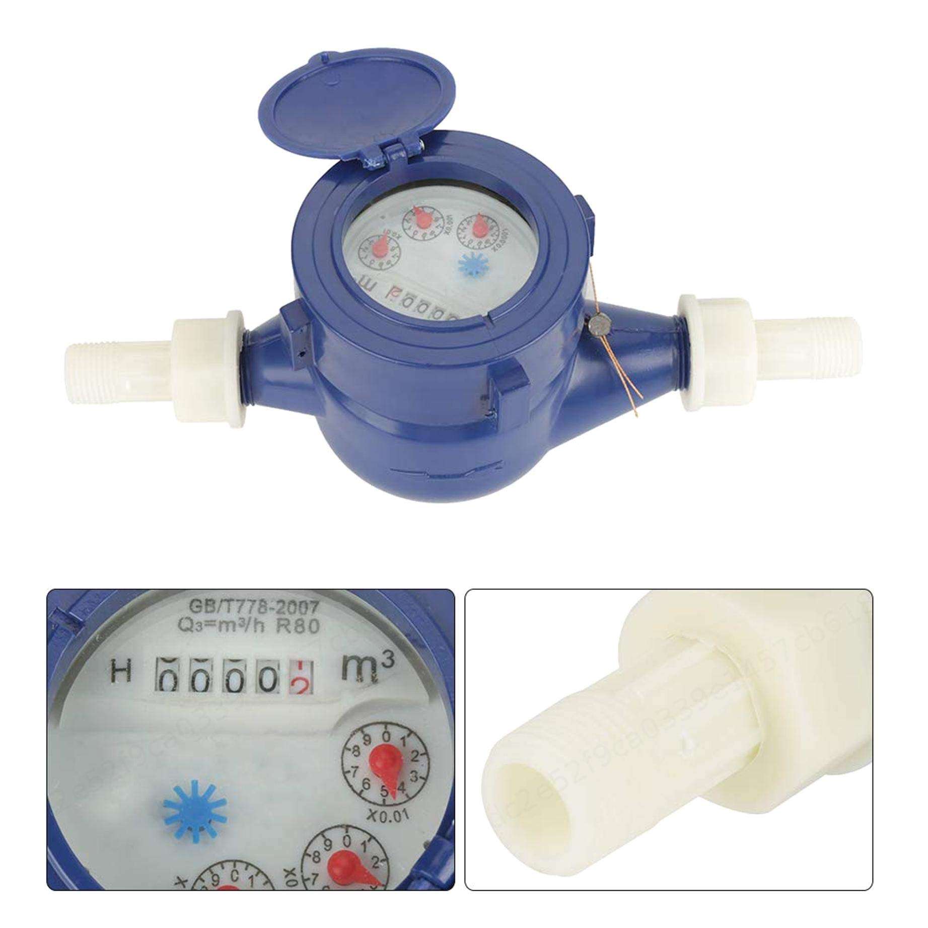 Sepikey Water Meter 1PC Blue Plastic DN15 Cold Water Meter Single Water Flow Dry Table Measuring Tool Water Meter for Garden Home 4
