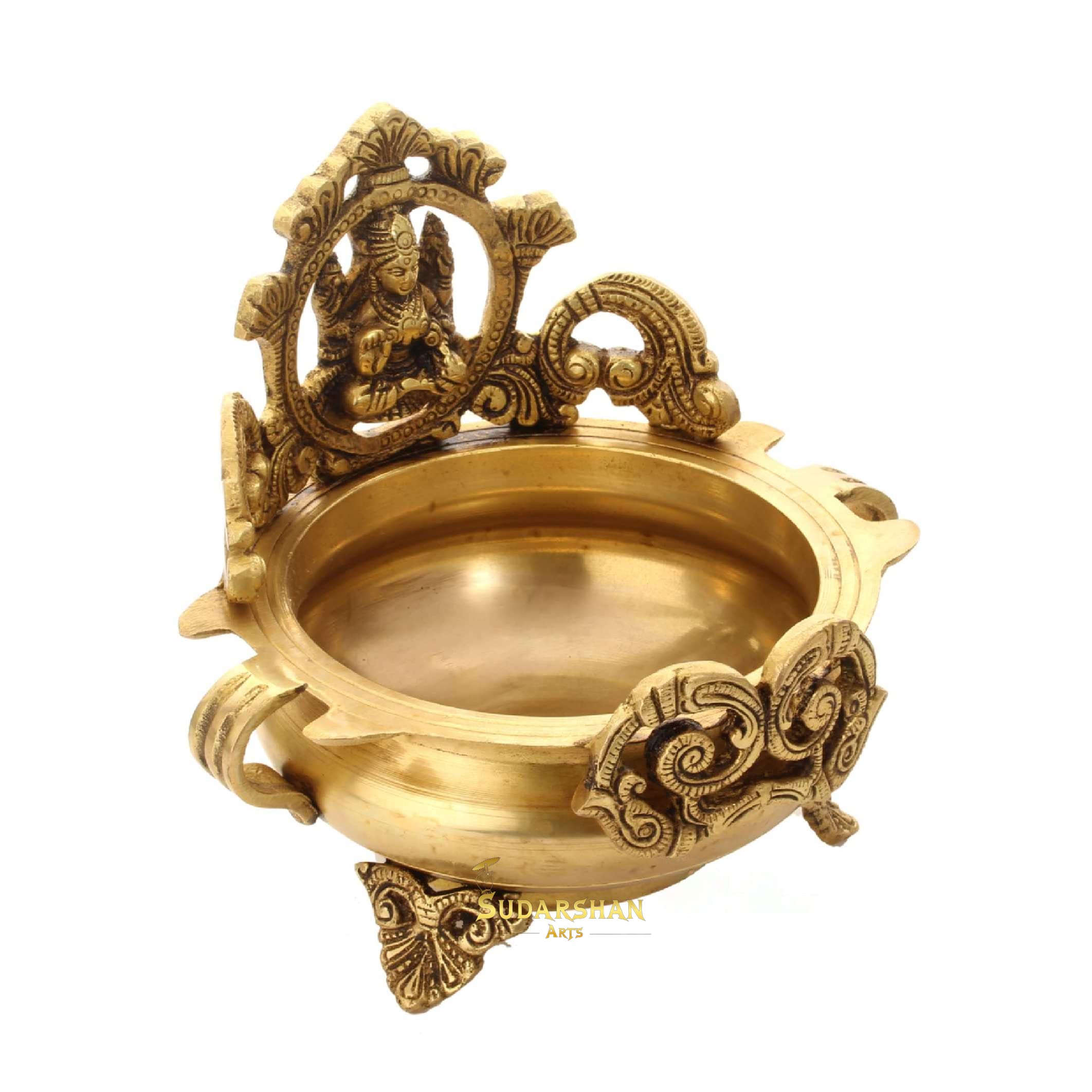 Sudarshan Arts Laxmi Brass Urli Diya lamp with Beautiful Design, Urli Decor, Urli Bowl with Maa Laxmi Idol, Indian Houseware Home and Temple Decor 5