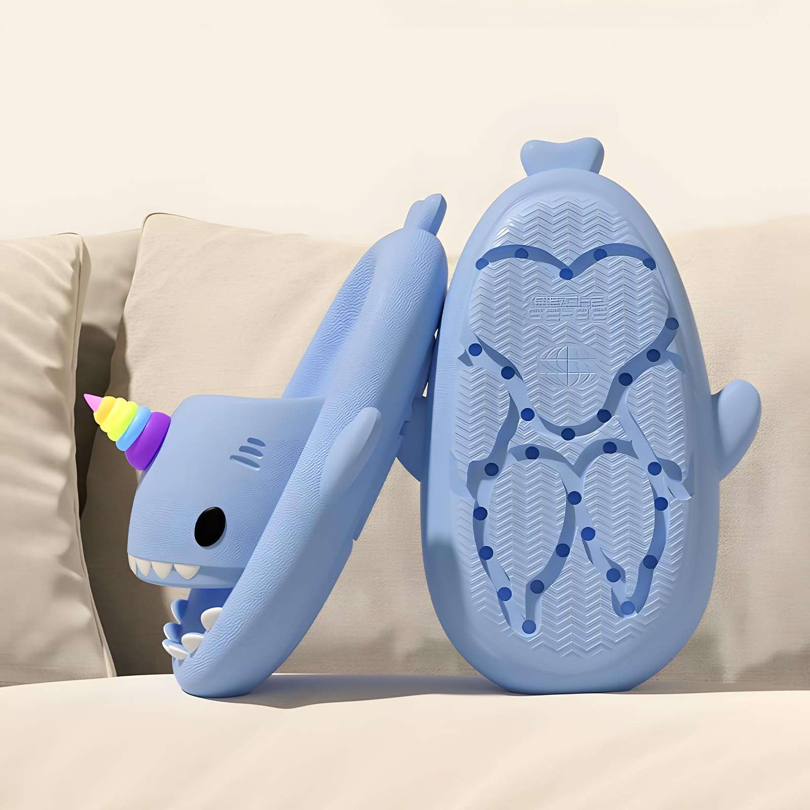 AGERALIY Shark Slides Fins,1Pair Shark Slippers Replacement Top Fins with Luminous, Cloud Shark Slides Shoes Accessories (Ice Flame,One Size) 4