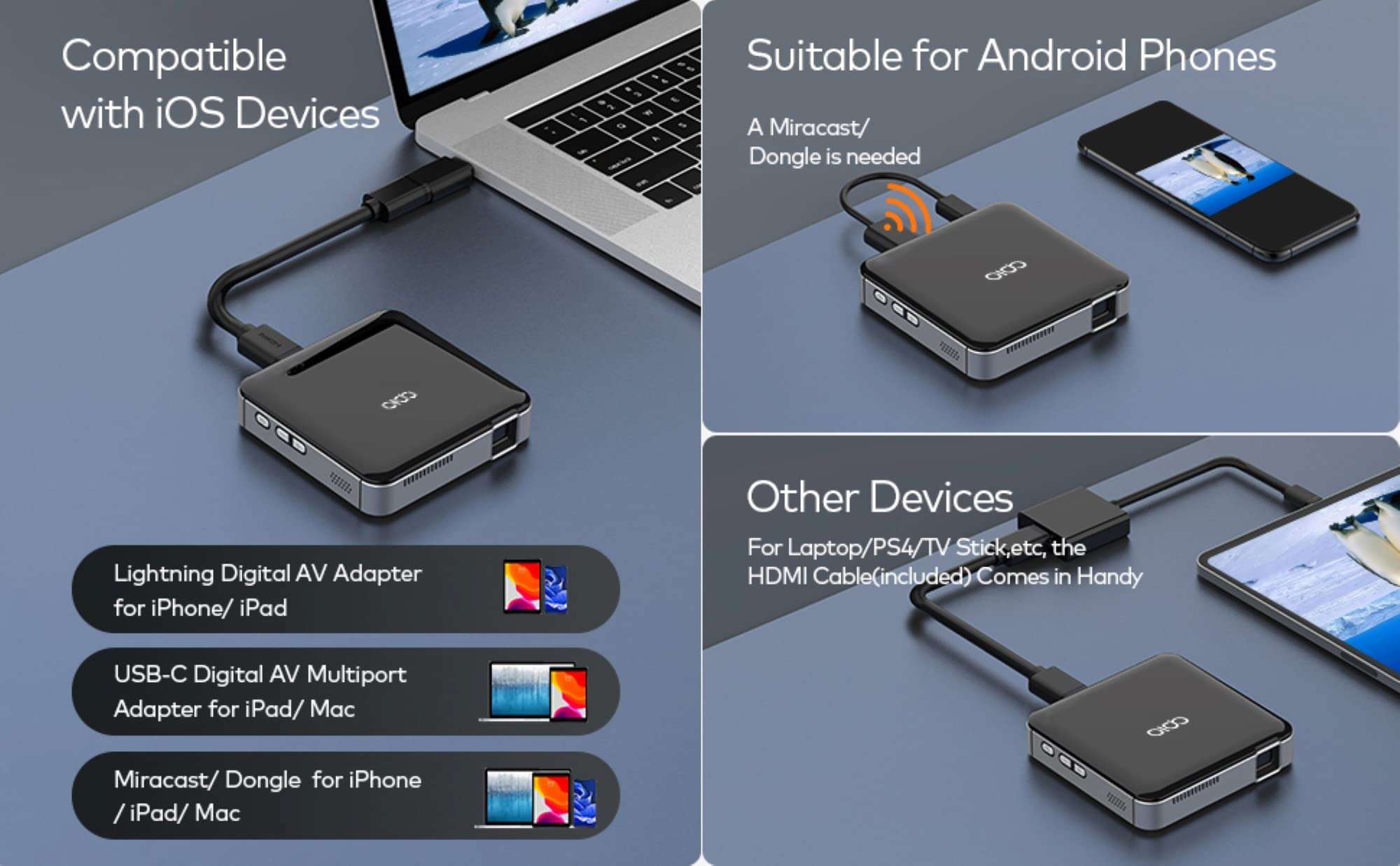 APIO 100" Clear Imaging Smart Mini DLP Pocket Projector HDMI, USB-A, High Resolution Display for Streaming Movies, Laptops, Phones, Presentation, Home & Outdoor 4