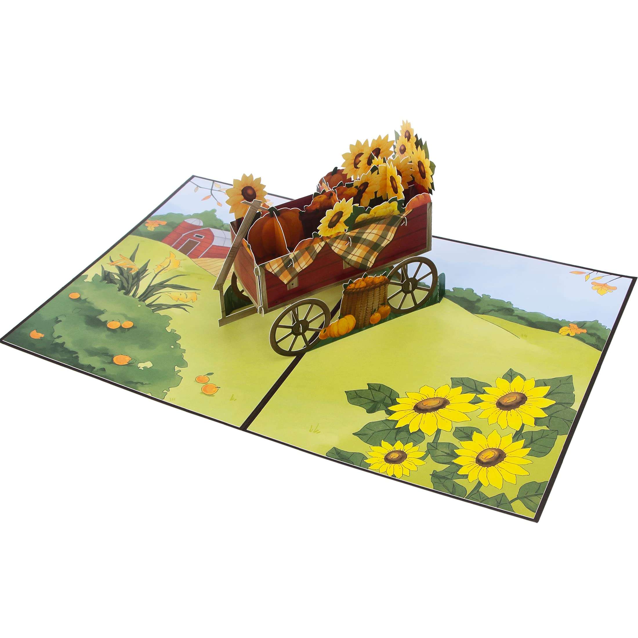Ribbli Thanksgiving Pop Up Card - Fall Thank You Card, 3D Greeting Card, Harvest Trailer Card, Sunflower Card, Happy Holiday Autumn Birthday, for Kids Children Husband Wife Him Her, with Envelope 3