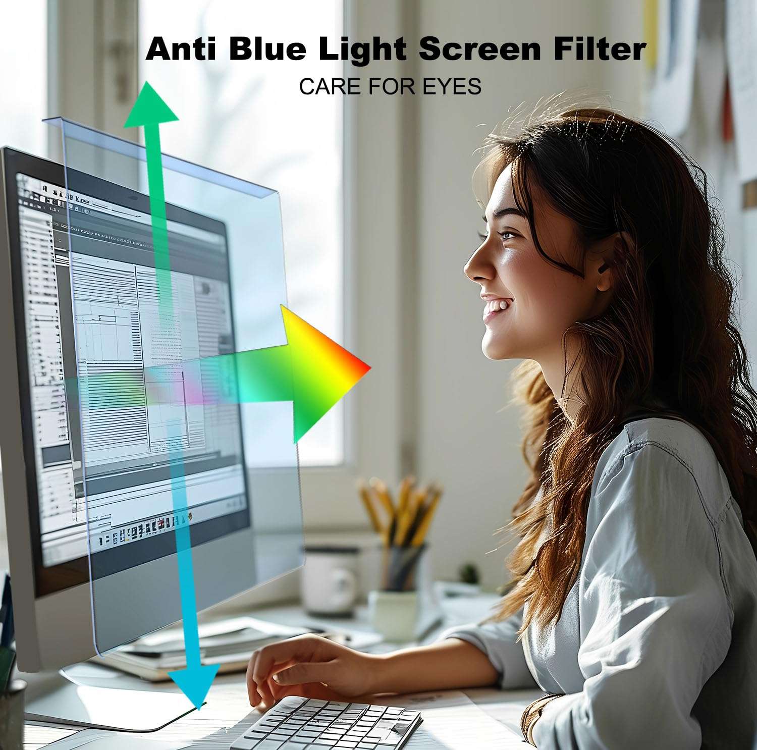 2 Pack Anti-Blue Light & Anti-Scratch Screen Protector Shield for 31-32 Inches Desktop Computer Monitor, Hanging Block Filter Panel for Eye Protection 3